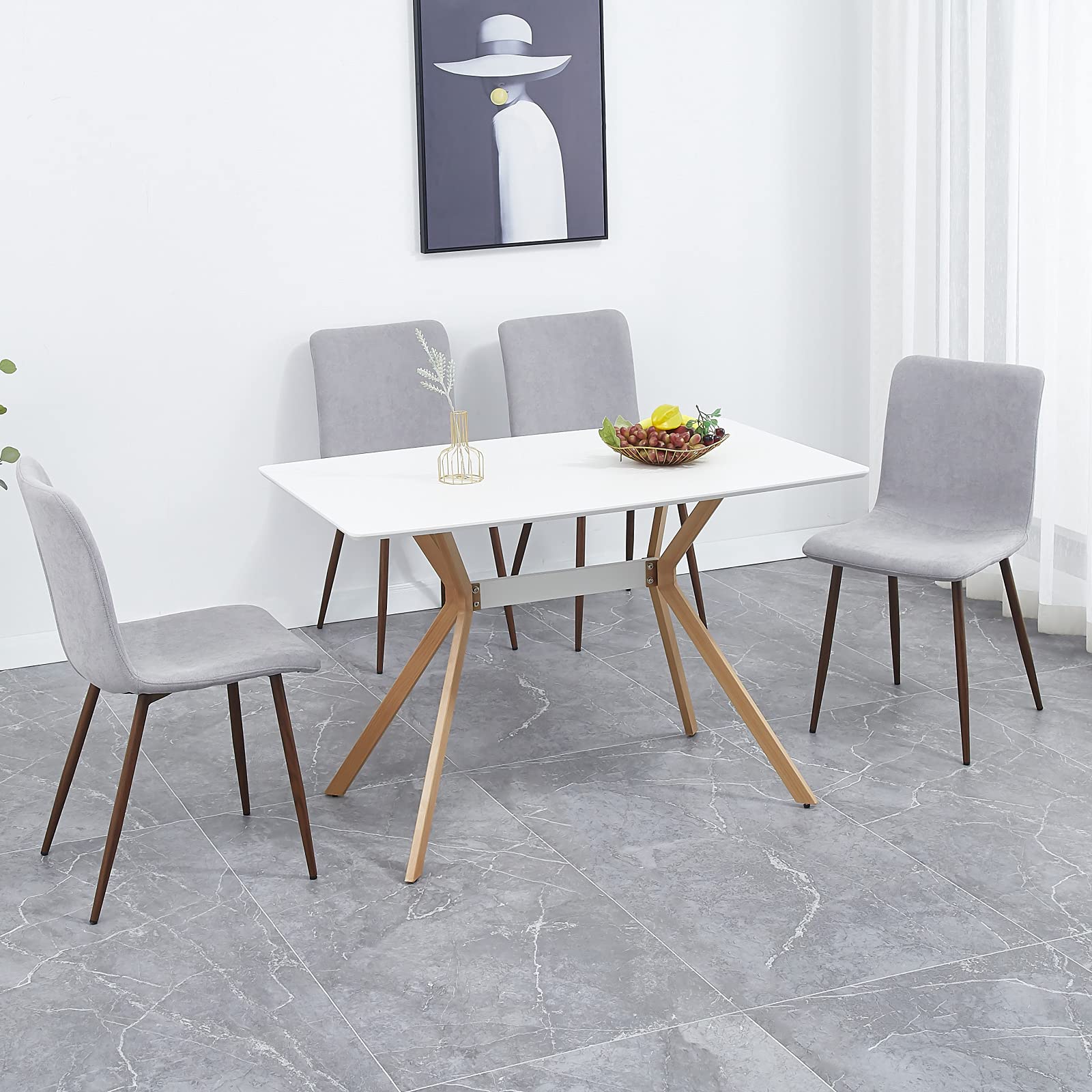 Lazyspace 4-Piece Dining Chair Set - Comfortable Fabric Cushioned Kitchen Side Chairs with Metal Legs for Dining Room & Breakfast Nook | Modern Shell Design for Home, Restaurant and Cafe Use