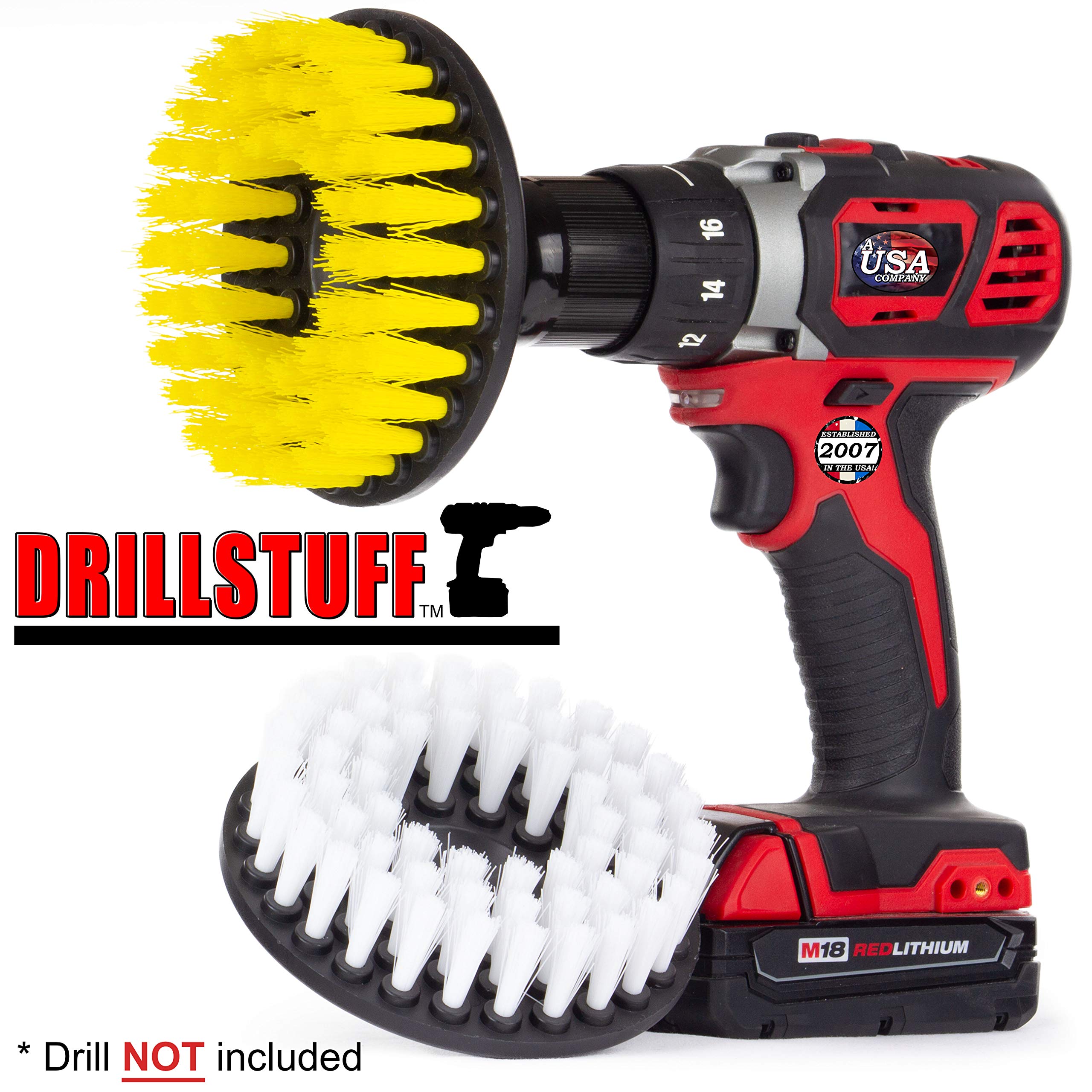 Best Drill Brush Cleaning Kit for Bathroom & Shower - Glass Cleaner, Hard Water Stain Remover & Grout Cleaner - Perfect for Shower Doors, Bathtubs, Sinks & Flooring - Includes Bath Mat & Carpet Accessories - Multi-Surface Spin Brush for Leather, Tiles & More