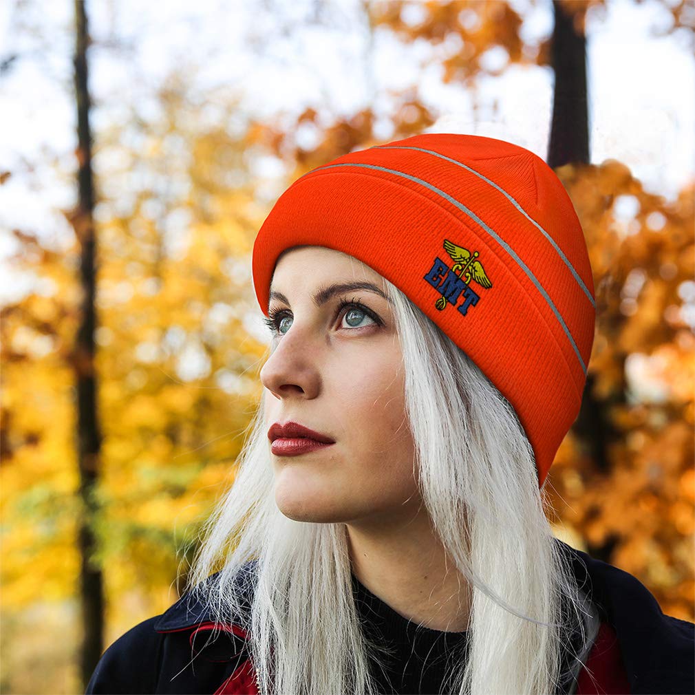Custom Reflective EMT Paramedic Beanie with B Embroidery - Acrylic Knit Winter Hat for Safety & Visibility in Low Light Conditions