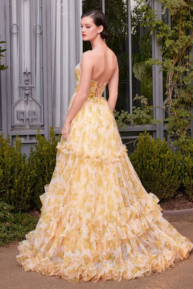 Strapless Floral Printed Ball Gown A1430 by Andrea & Leo - Elegant Prom, Wedding & Evening Party Dress