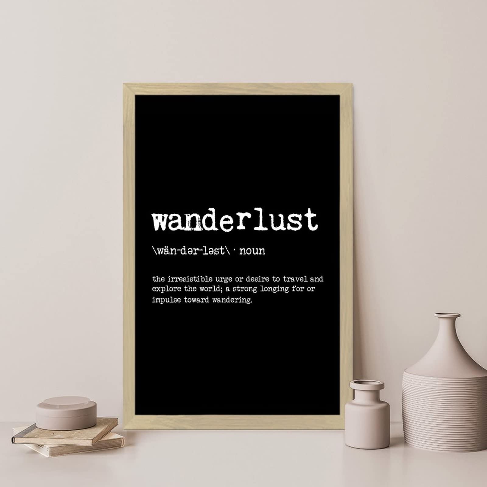 Wanderlust Dictionary Definition Wooden Wall Plaque - Black Stained Rustic Hanging Sign for Bedroom Decor, First Home Gift (12x8 Inches) - Perfect for Above Bed, Living Room, or Entryway Wall Art