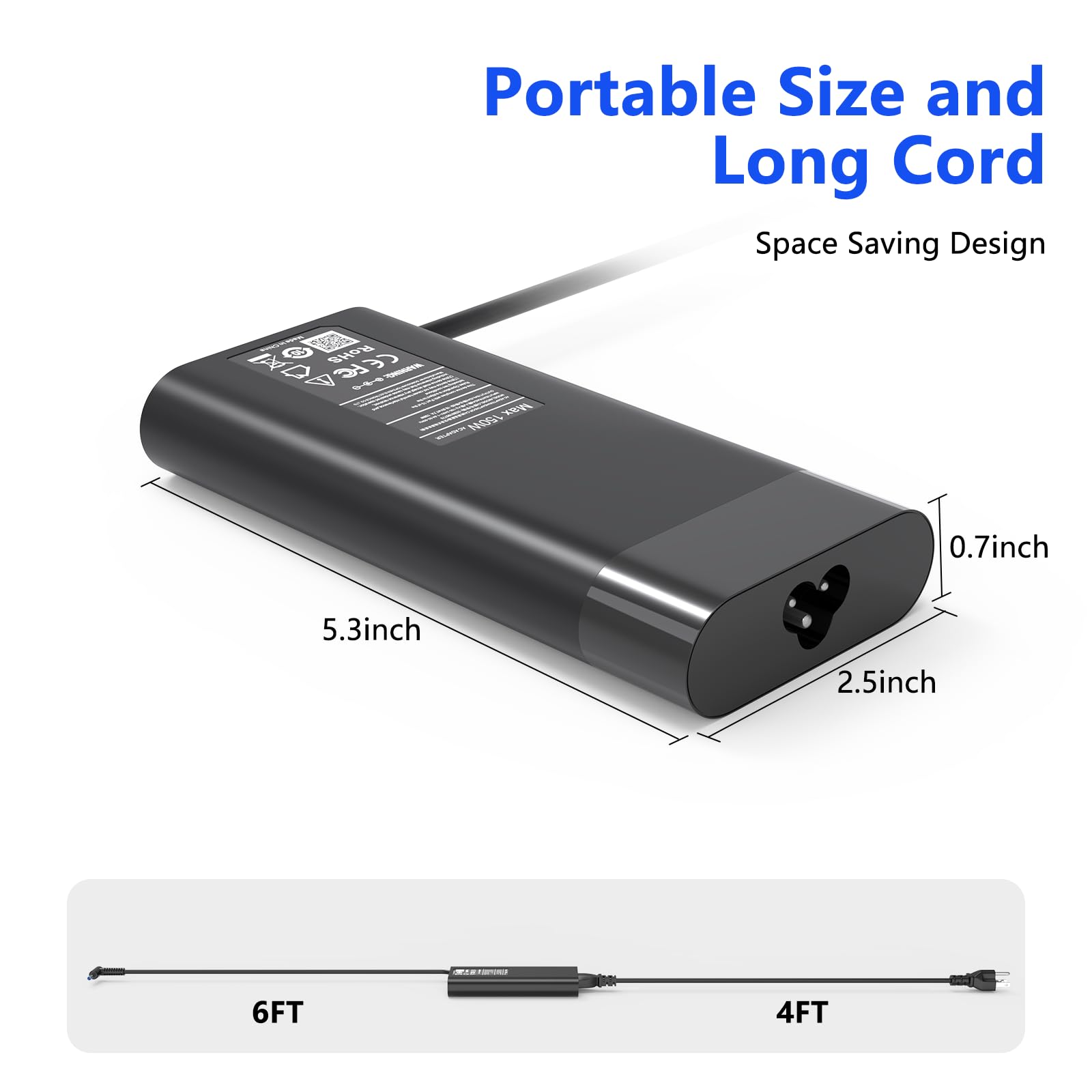150W Laptop Charger for HP ZBook 15/16/17/15U/15V/Fury G7/G8, Studio G9/G8/G7/G6/G5/G4/G3, OMEN, Pavilion, Victus - AC Power Adapter & Cord - Perfect for Home, Office & Travel Use