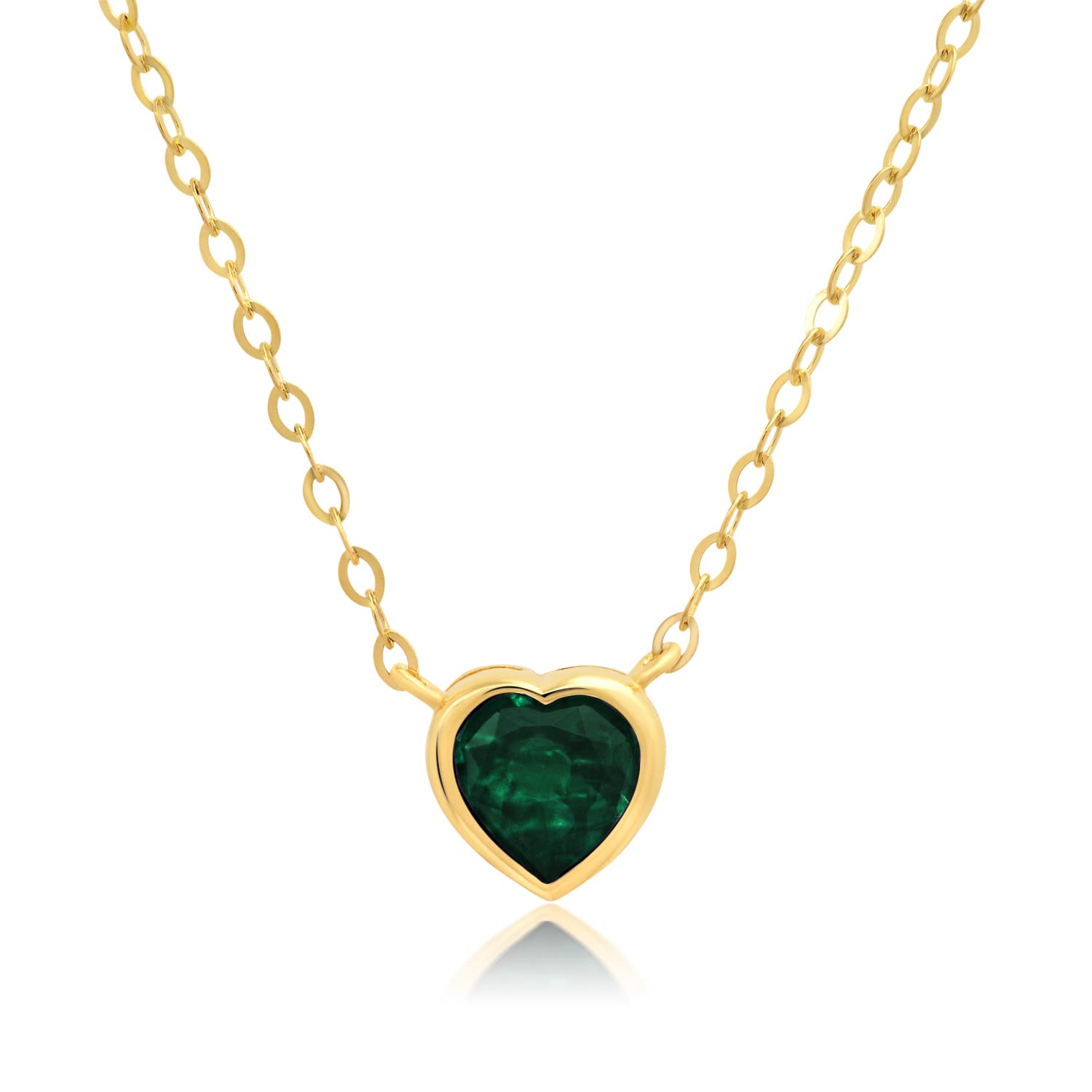 14K Gold Gemstone Heart Pendant Necklace for Women - Mini Solid Yellow/White Gold Bezel Set Birthstone Jewelry with Spring Ring Clasp | Perfect Gift for Valentine's Day, Anniversary & Mother's Day