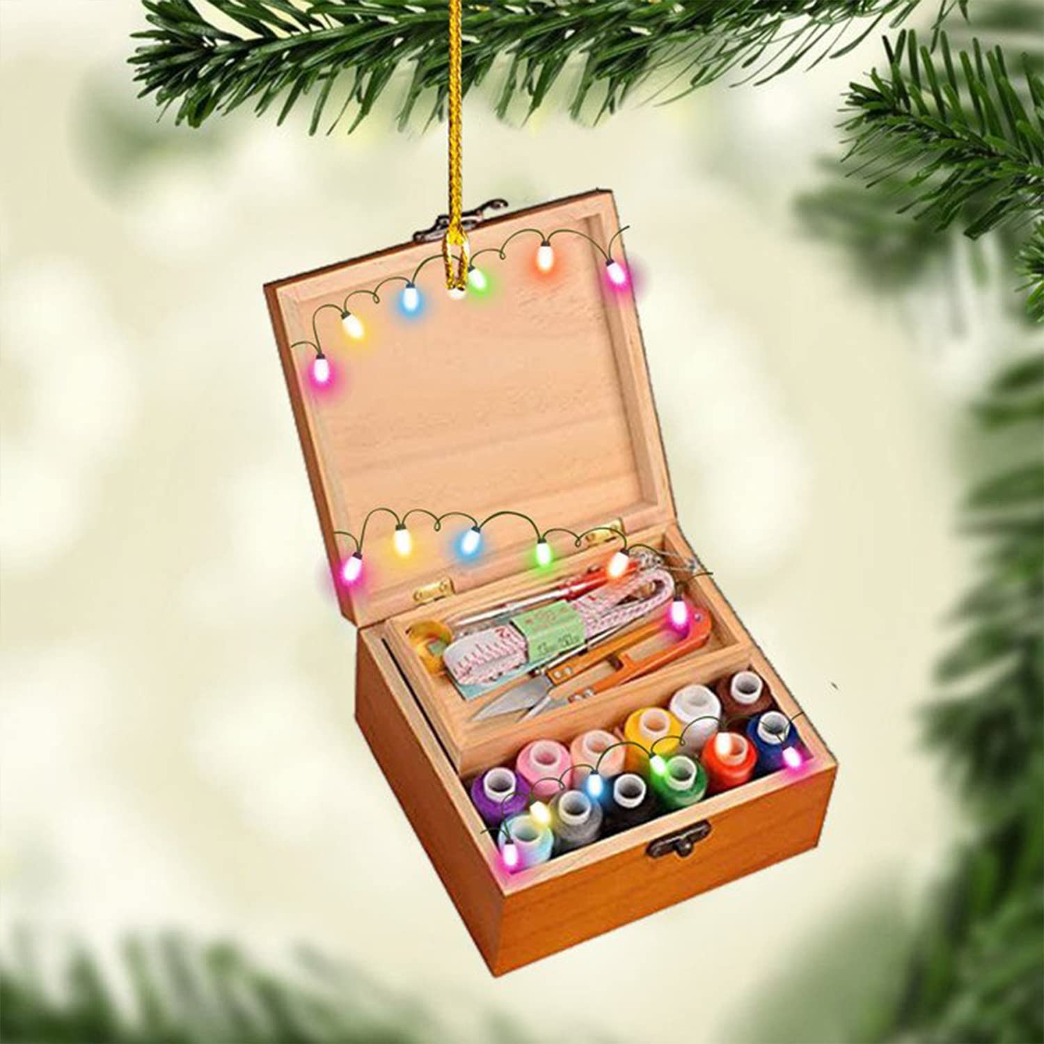 Thread Box Christmas Ornaments - 10-Piece Sewing Lover's Mirror Hanging Decor Set | Mica Plastic Holiday Trinkets for Car Interior & Home Decoration | Perfect for DIY Crafts, Gift Giving and Festive Decor