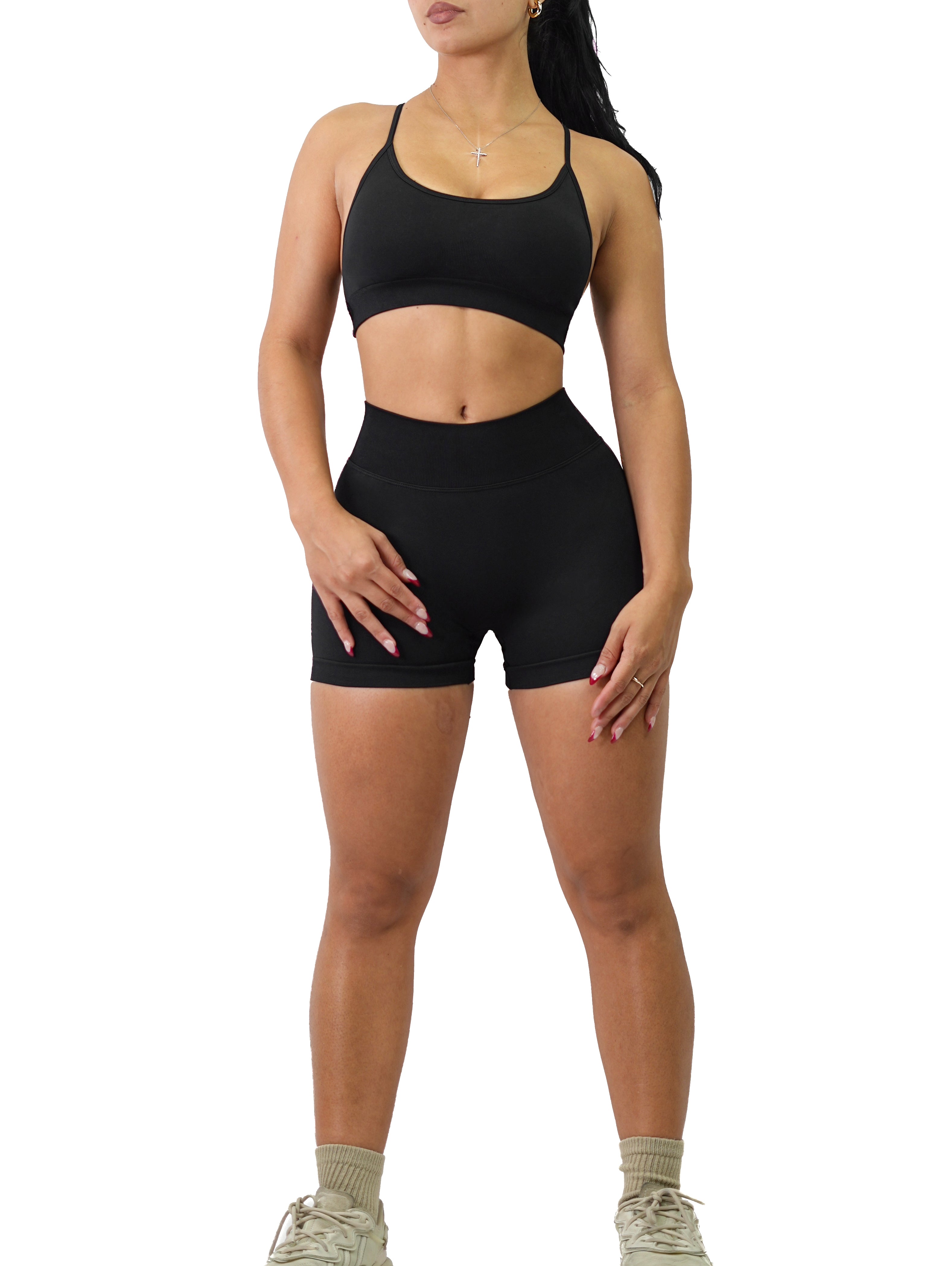 Seamless V Back Booty Shorts for Women - High Waisted Yoga Shorts, Workout Running Gym Shorts (Black) - Perfect for Yoga, Fitness, Running & Lounge Wear