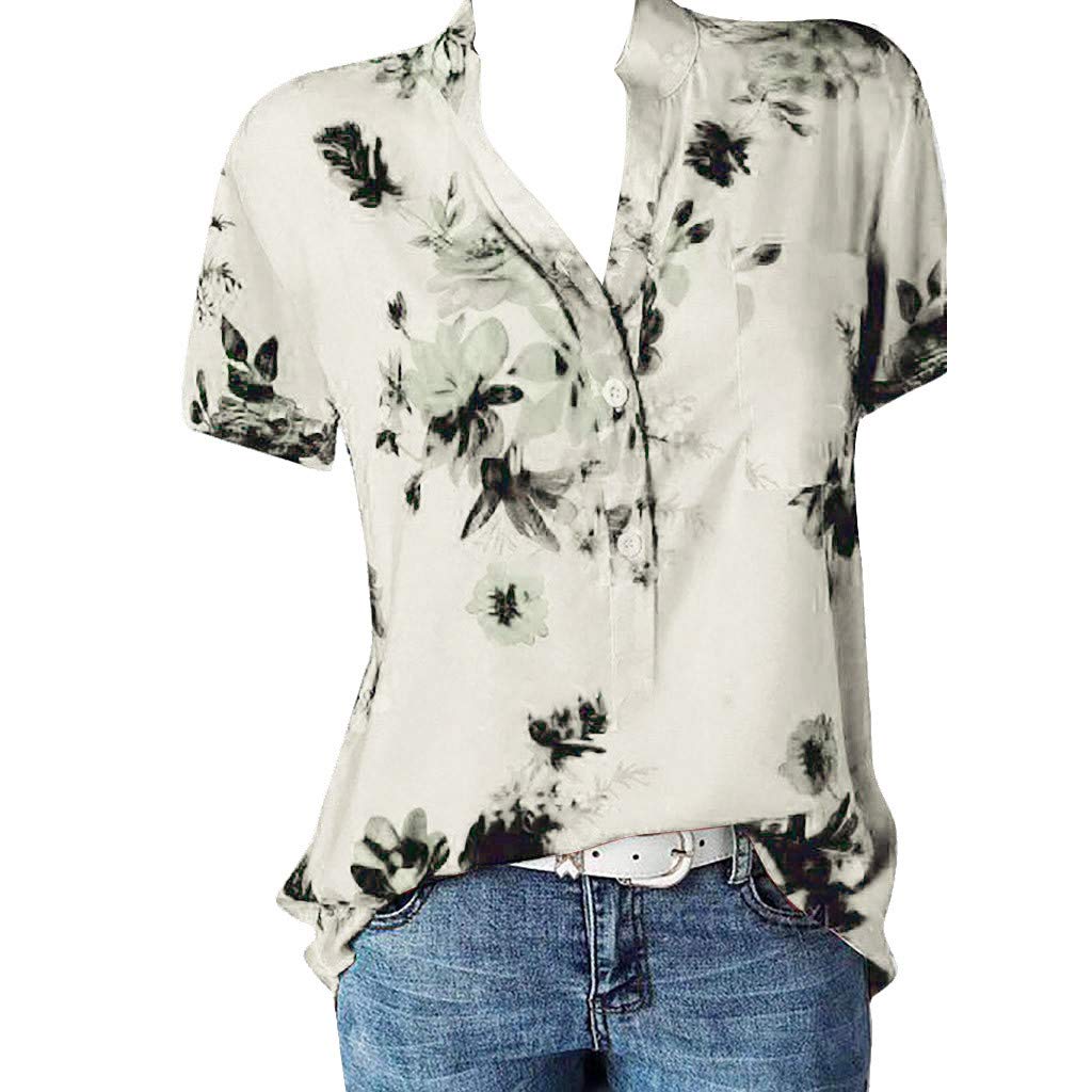 Women's Plus Size Short Sleeve Blouse - Soft Black Tee Shirt with Pockets for Casual Wear & Office Outfits | Comfortable Printed T-Shirt for Everyday Style