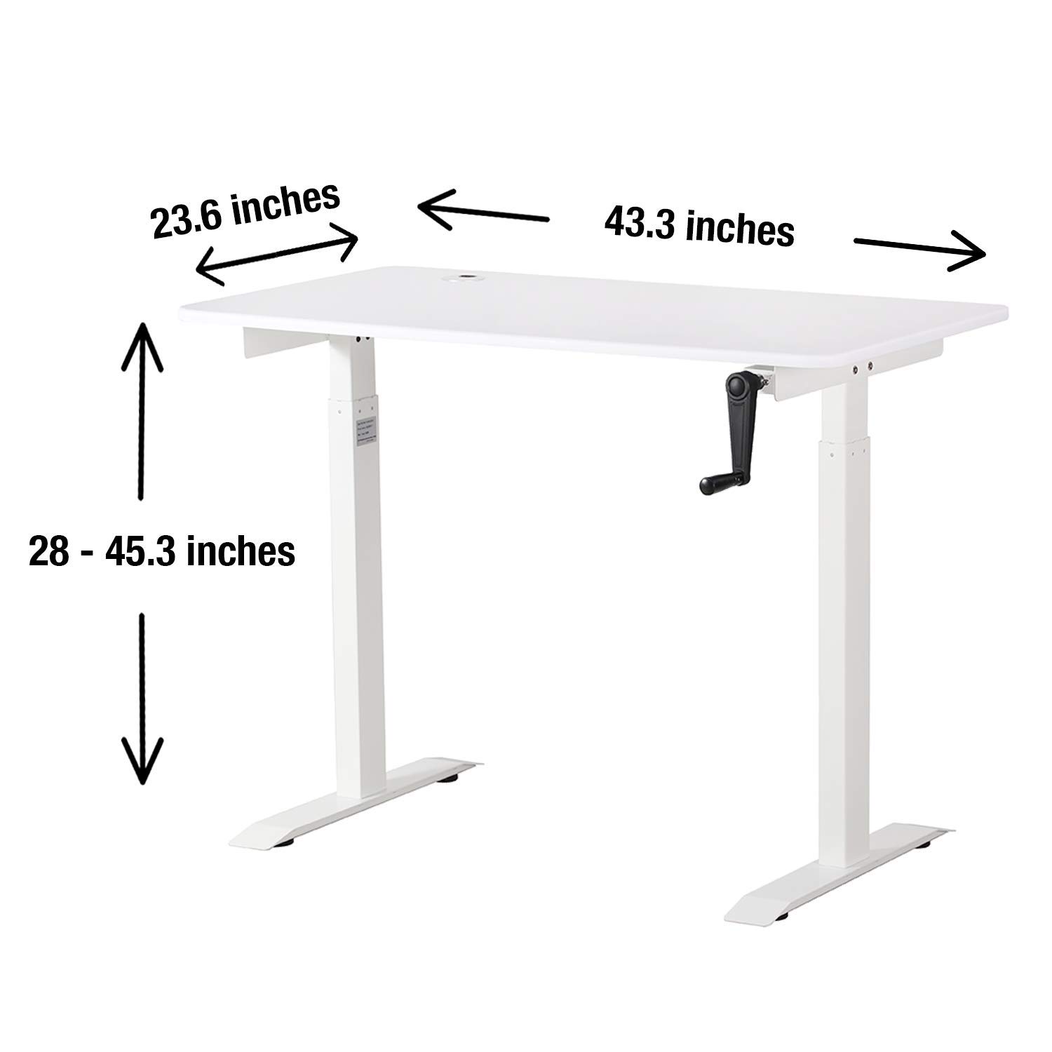 UNICOO - Adjustable Height Standing Desk, Sit to Stand Home Office Desk, Ergonomic Computer Table with Crank, Portable Writing & Study Desk (White Top/White Frame) - Perfect for Remote Work, Gaming & Small Spaces