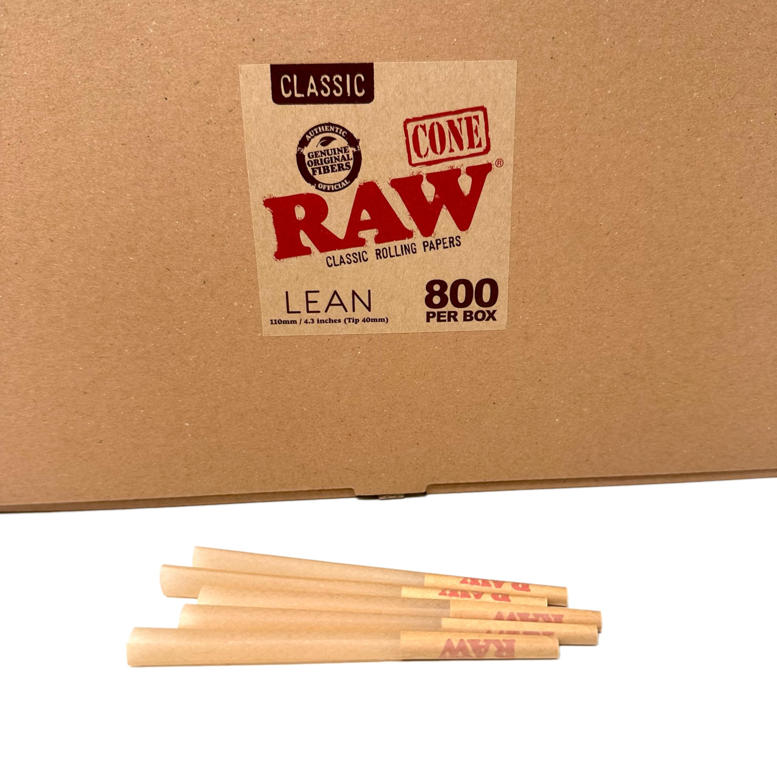 RAW Lean Pre-Rolled Cones 800 Bulk Box | 110mm Slow Burning Rolling Papers for Smooth Smoking Experience | Perfect for Home Use, Parties & Travel