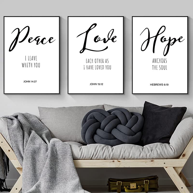 Nordic Bible Verse Wall Art - Hope Peace Love Canvas Print for Living Room & Bedroom Decor