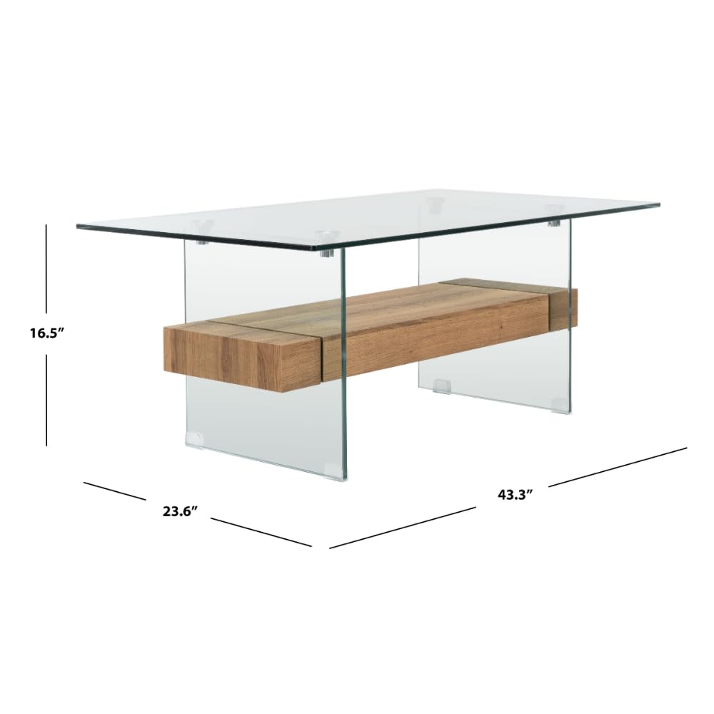 Safavieh Kayley Glass and Natural Brown Wood Coffee Table - Modern Living Room Furniture for Small Spaces, Apartments & Home Decor