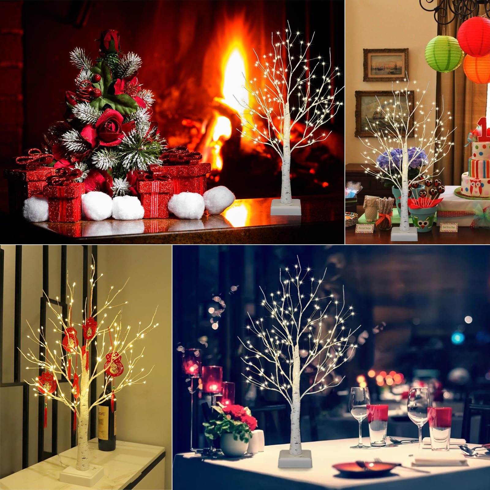 144 LED 2FT White Lighted Birch Tree - Indoor Tabletop Lamp with Timer for Christmas, Birthday, Thanksgiving & Wedding Decor | Perfect for Home, Office, Party & Holiday Decoration