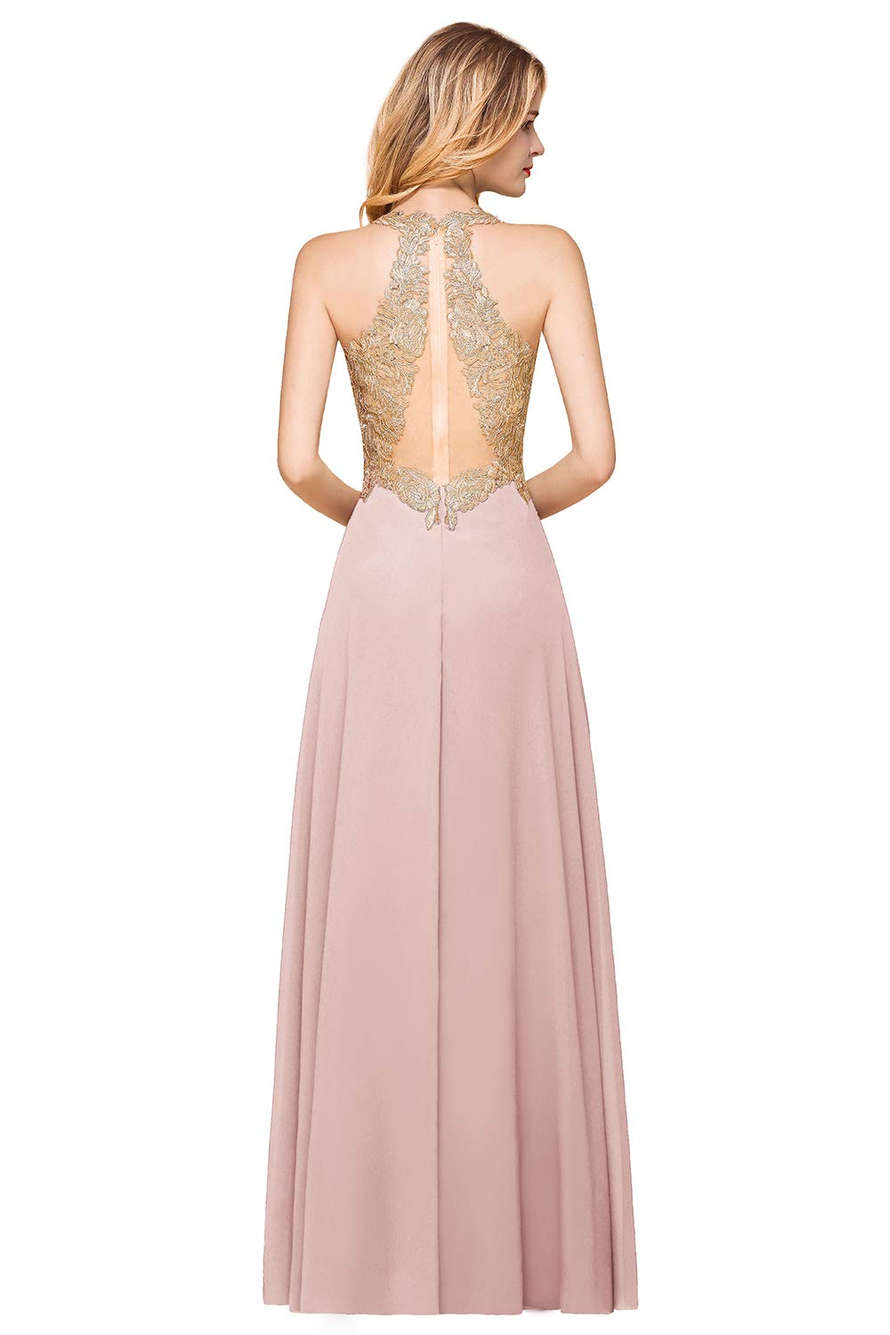 Elegant Golden Lace Chiffon Formal Dress for Women - Floral Bridesmaid & Guest Dress for Weddings, Parties & Special Occasions