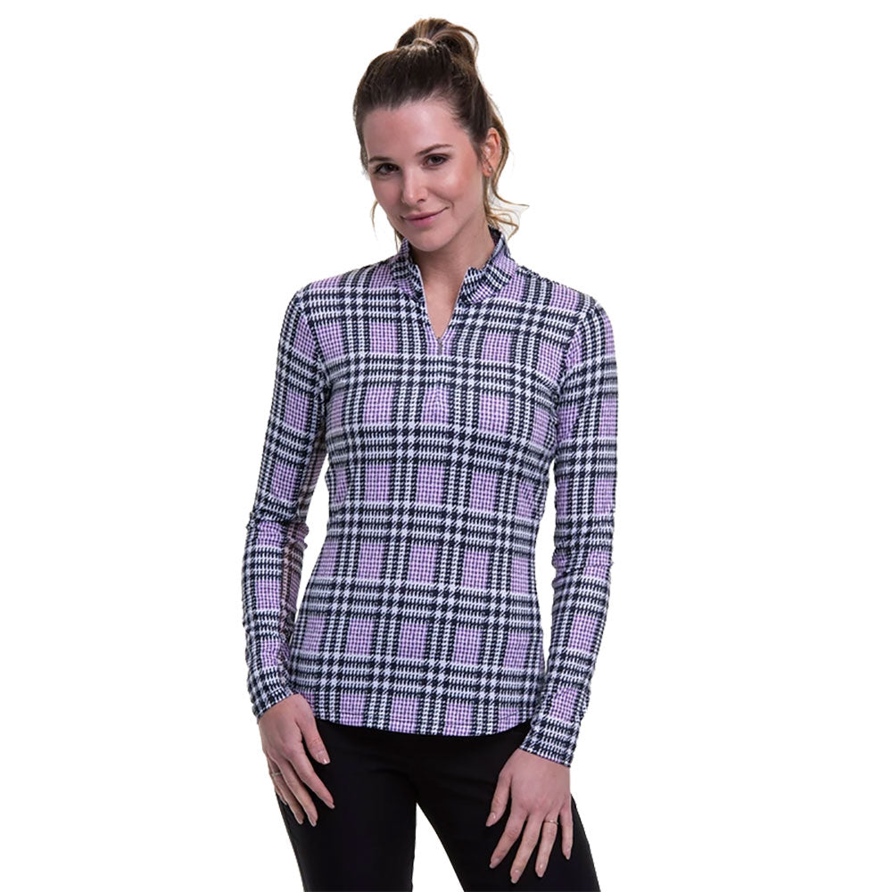 EP New York Glen Plaid Black Multi Women's 1/4 Zip Golf Pullover - Stylish & Comfortable for Golfing, Work & Casual Outings