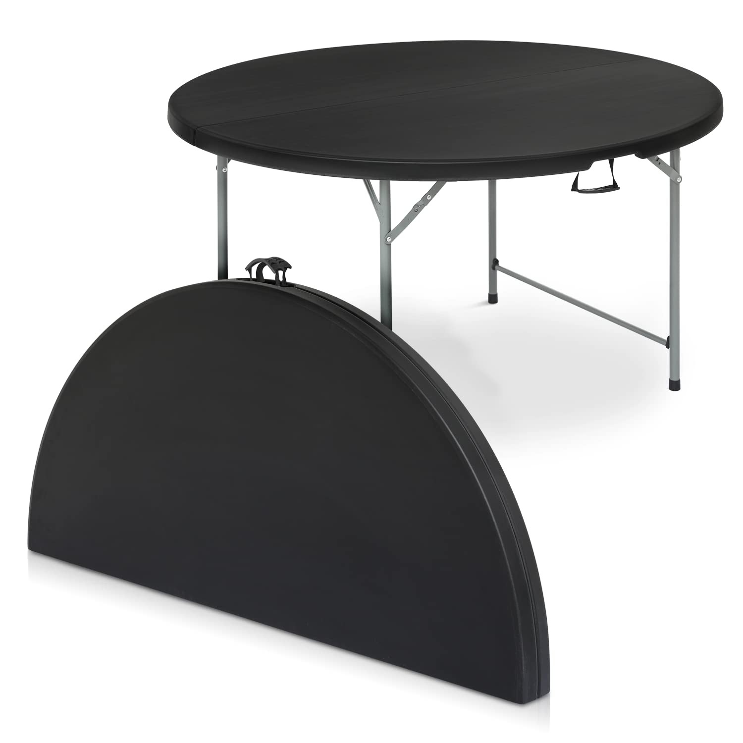 Magshion 48 Inch Round Folding Table - 4 Foot Foldable Plastic Table for Dining, Cards, Parties | Indoor & Outdoor Use for Weddings, Events, Picnics | Durable & Portable Black Table