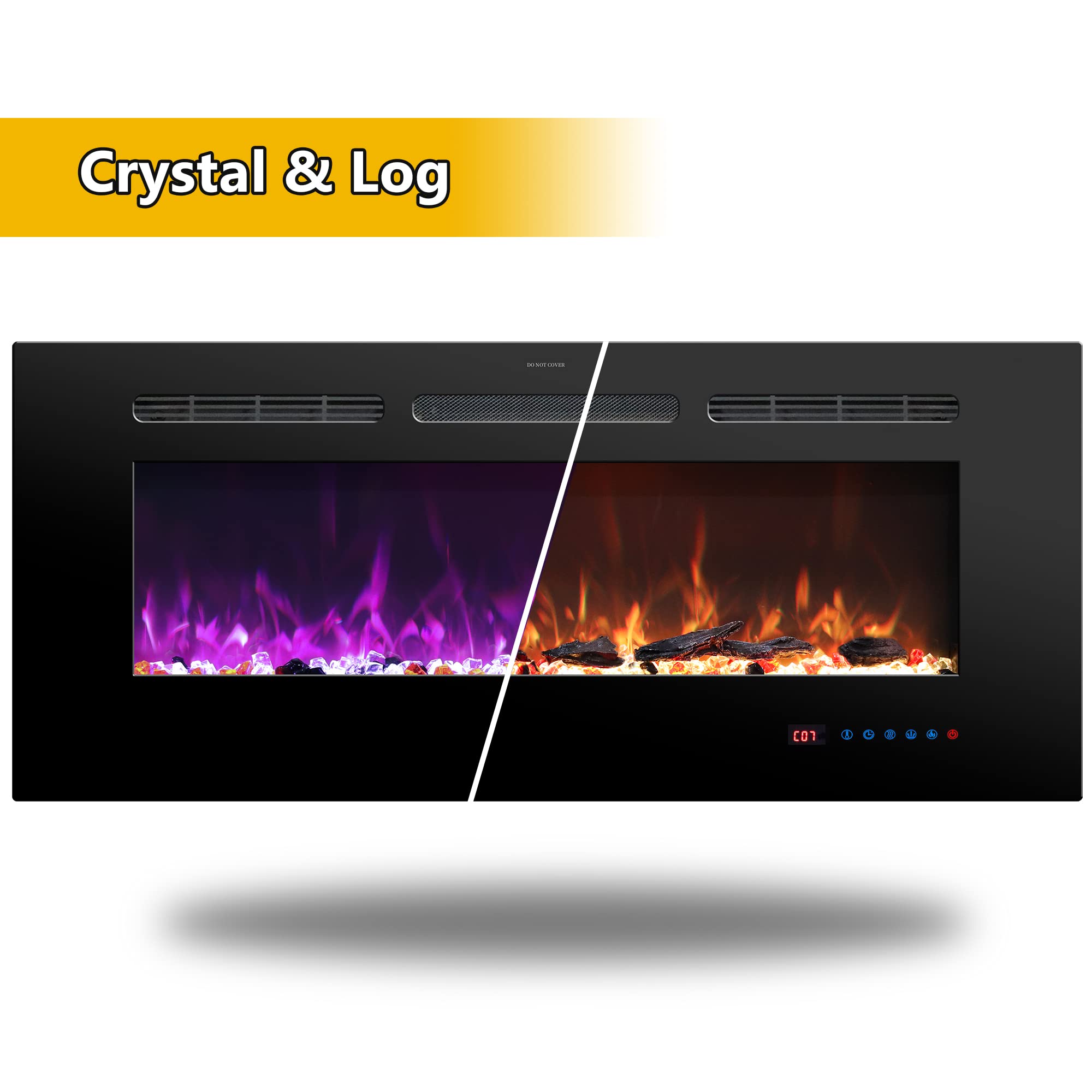 Rodalflame 30 Inch Electric Fireplace Insert - Recessed & Wall Mounted Indoor Heater with Remote, 13 Color Flame Effects (Log & Crystal), 9H Timer, 750W/1500W - Perfect for Living Rooms, Bedrooms & Home Offices