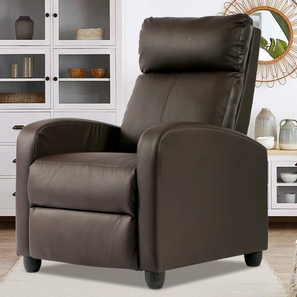 Modern Recliner Chair for Living Room - Wingback Single Sofa with Metal Frame, Reclining Lounge Chair for Home Theater & Reading - Brown | Perfect for Relaxing, Watching TV & Napping