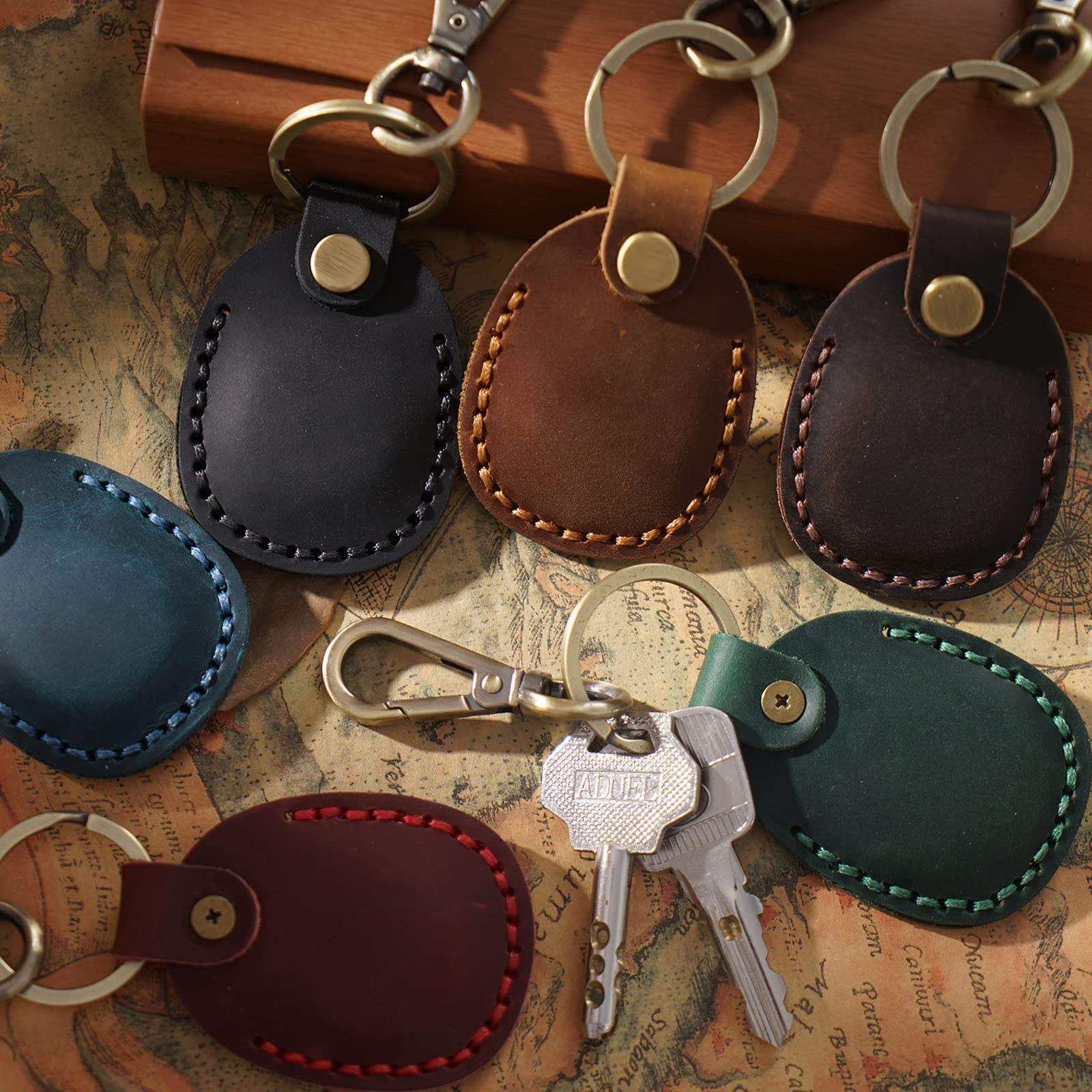 2 Pack Genuine Leather AirTag Holder Keychain - Durable Handmade Apple AirTag Case with Keyring, Full Coverage Protective Cover for AirTags (Black) - Perfect for Keys, Bags & Travel Accessories