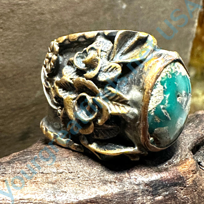 Handmade Vintage Sterling Silver & Brass Ring with Turquoise and Ruby Gemstones – Perfect for Boho, Hippie, and Festival Jewelry Lovers