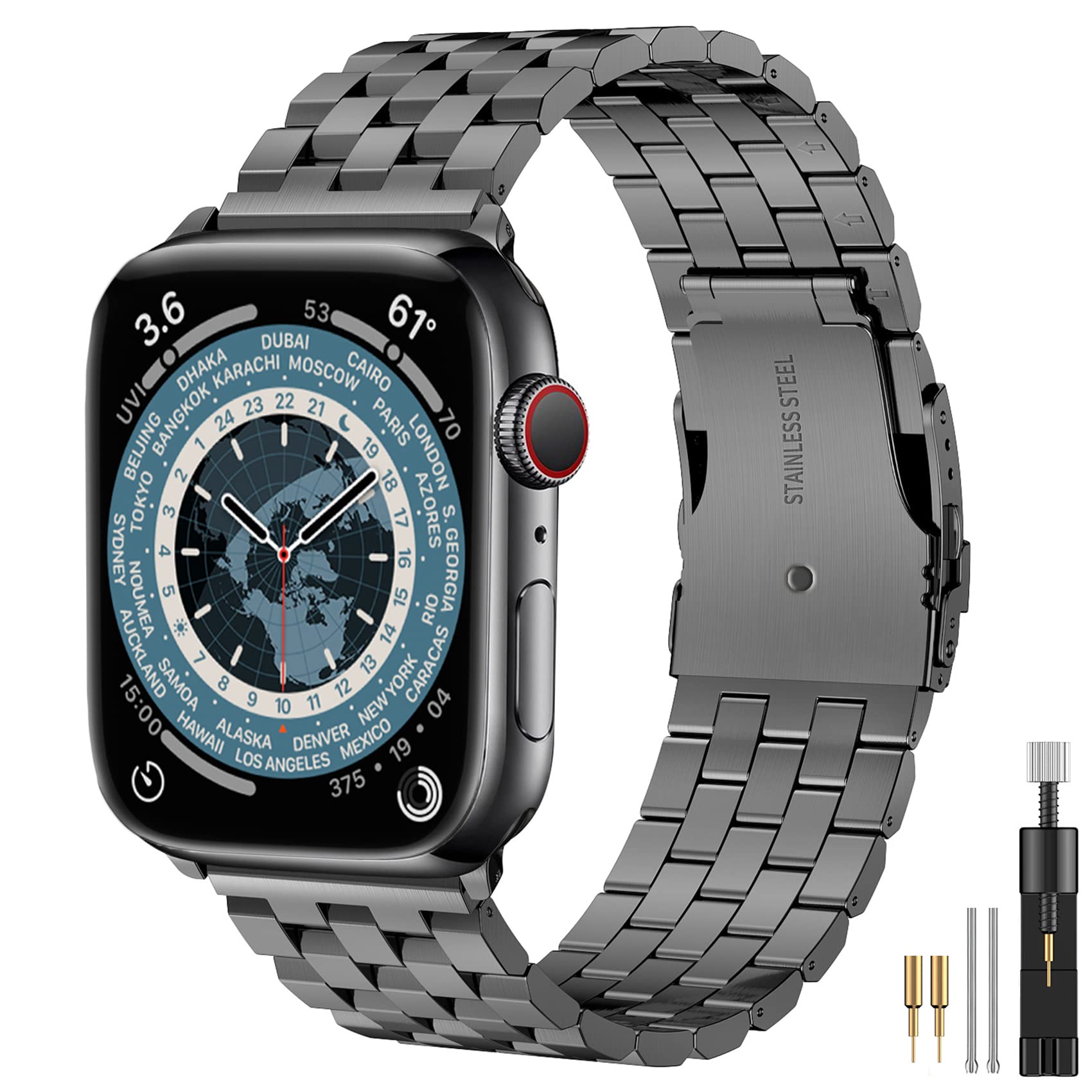Hallsen Upgraded Stainless Steel Metal Band for Apple Watch Series 7/6/5/4/3/2/1/SE - Compatible with 38mm/40mm/41mm/42mm/44mm/45mm - Durable iWatch Strap for Men & Women - Perfect for Workouts, Office Wear & Everyday Use