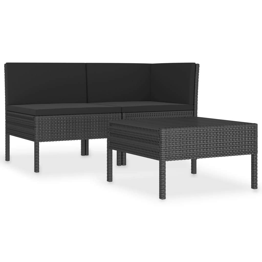 3-Piece Outdoor Rattan Patio Furniture Set - Wicker Chairs with Cushions for Garden, Backyard, Balcony, Porch & Poolside - Black Poly Rattan Conversation Set - Perfect for Relaxing, Entertaining & Outdoor Lounging