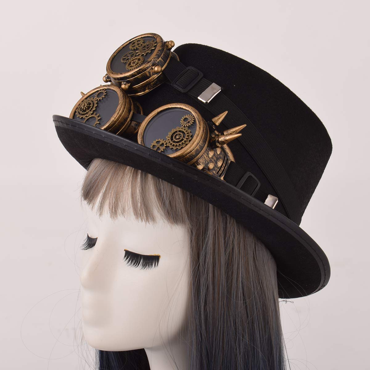 COSDREAMER Unisex Gothic Steampunk Top Hat with Goggles - Victorian Style Costume Accessory for Halloween, Cosplay, LARP, and Steampunk Fashion