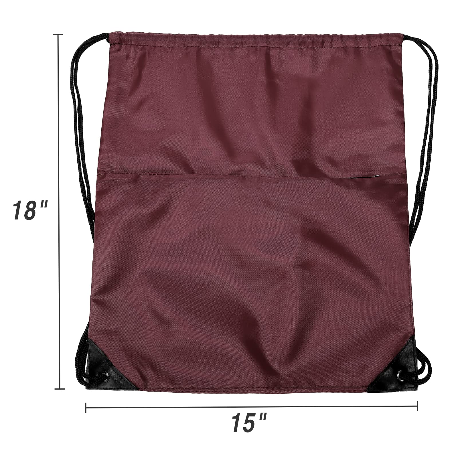 210D Nylon Foldable Drawstring Backpack with Zipper Side Pocket - Lightweight Sports Gym Tote Bag for Men & Women (Burgundy) - Perfect for Workouts, Travel, School & Outdoor Activities