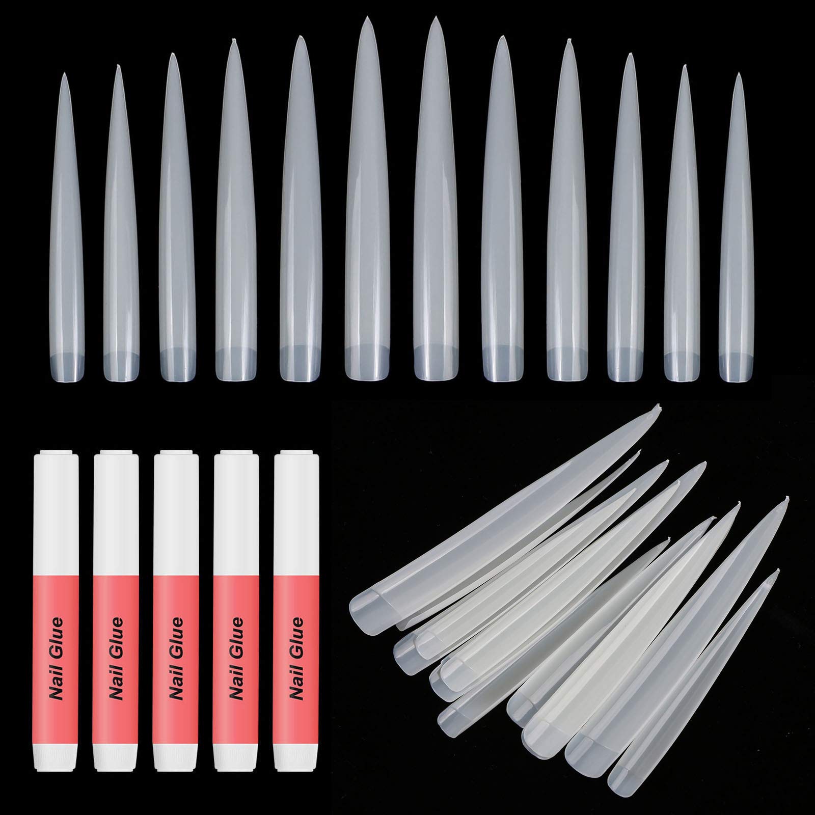 120 PCS Extra Long Press On Nail Tips - Clear Natural Fake Nails for Nail Art, Halloween, Salons & Home Use | DIY Manicure Kit for Special Occasions & Daily Wear