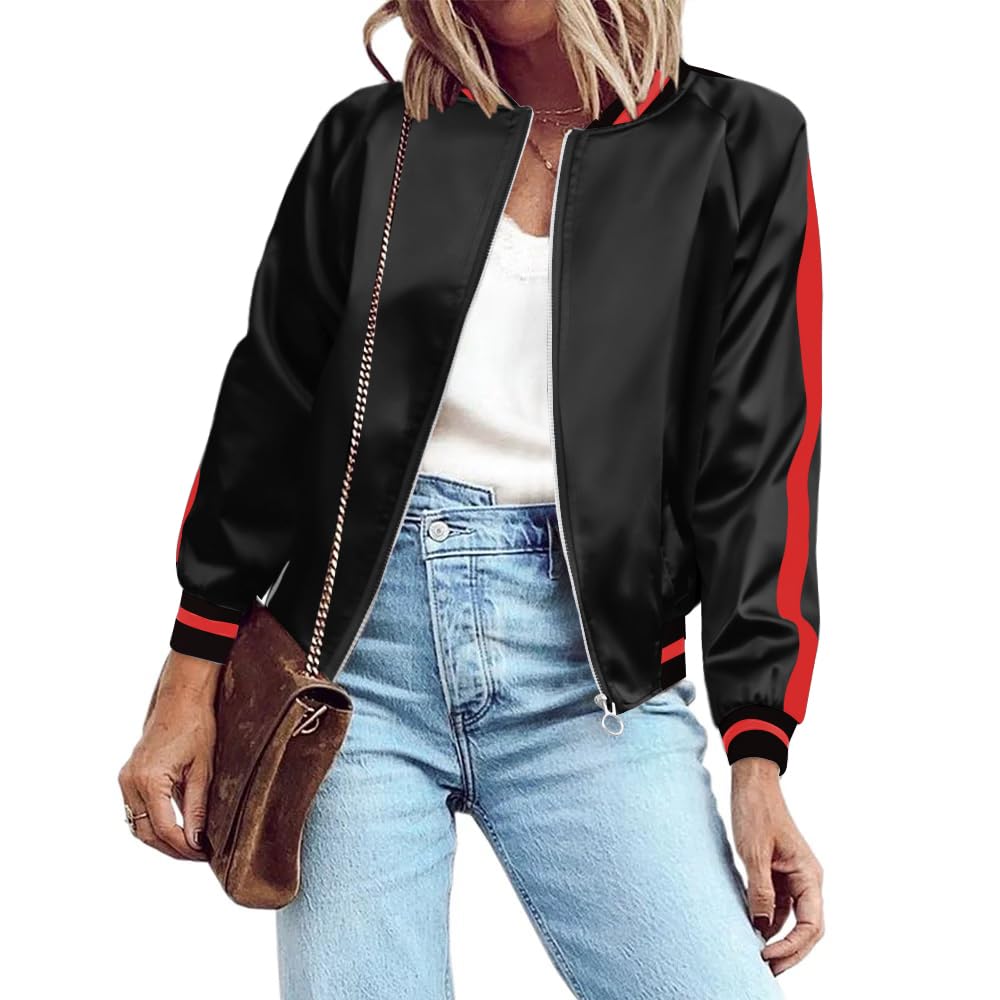 Zeagoo Women's Lightweight Bomber Jacket - Casual Striped Zip Up Windbreaker Coat with Pockets | Perfect for Spring, Fall & Outdoor Activities