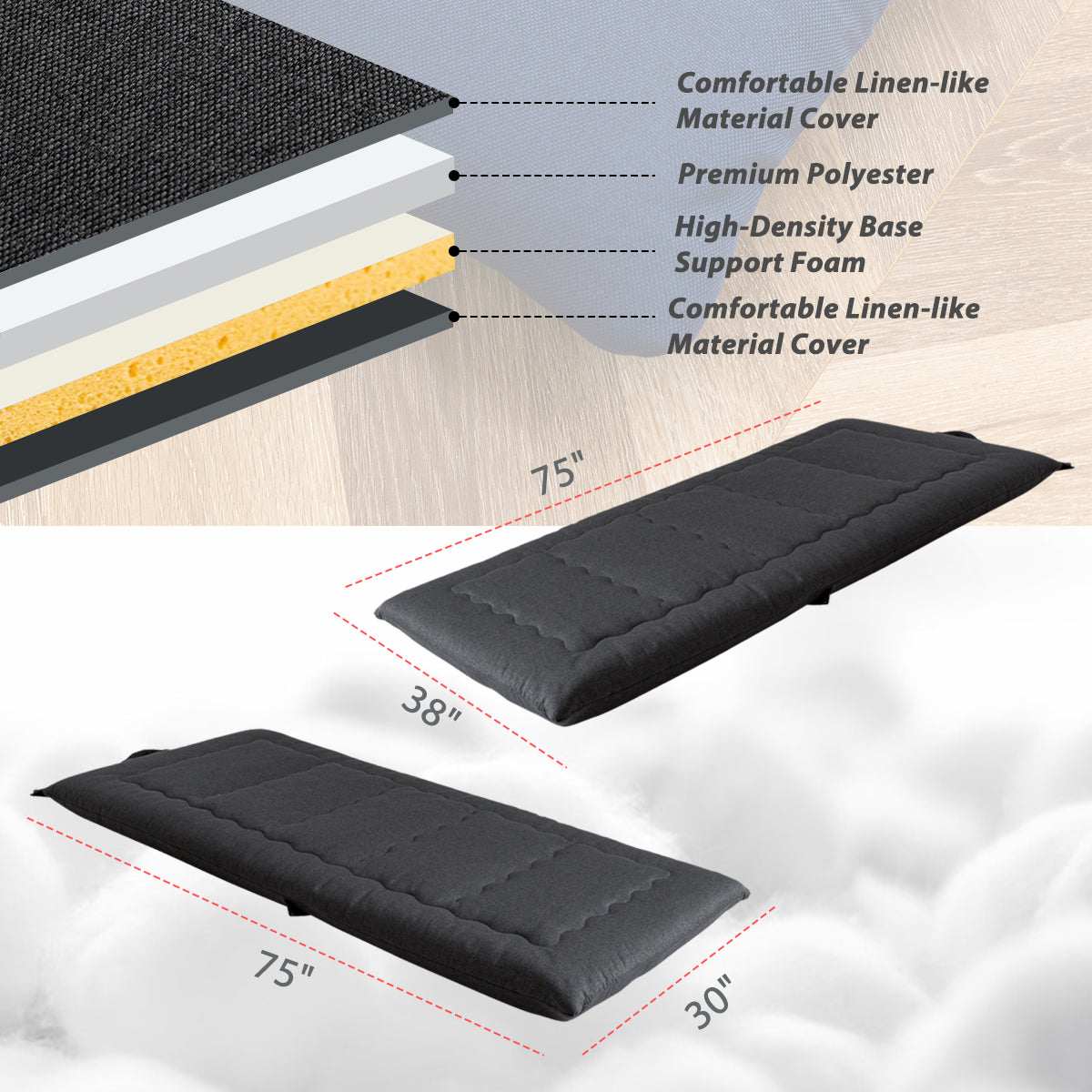 MAXYOYO Roll Up Camping Mattress - Portable Foldable Futon Mattress for Outdoor & Indoor Use, Lightweight with Carry Handle, Dark Grey - Perfect for Camping, Hiking, Travel and Guest Bedding