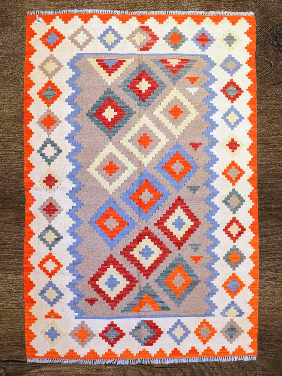 Bohemian Kilim Rug 5.11 x 4 ft - Colorful Handwoven Vintage Floor Carpet for Boho Chic Living Room, Bedroom & Dorm Decor