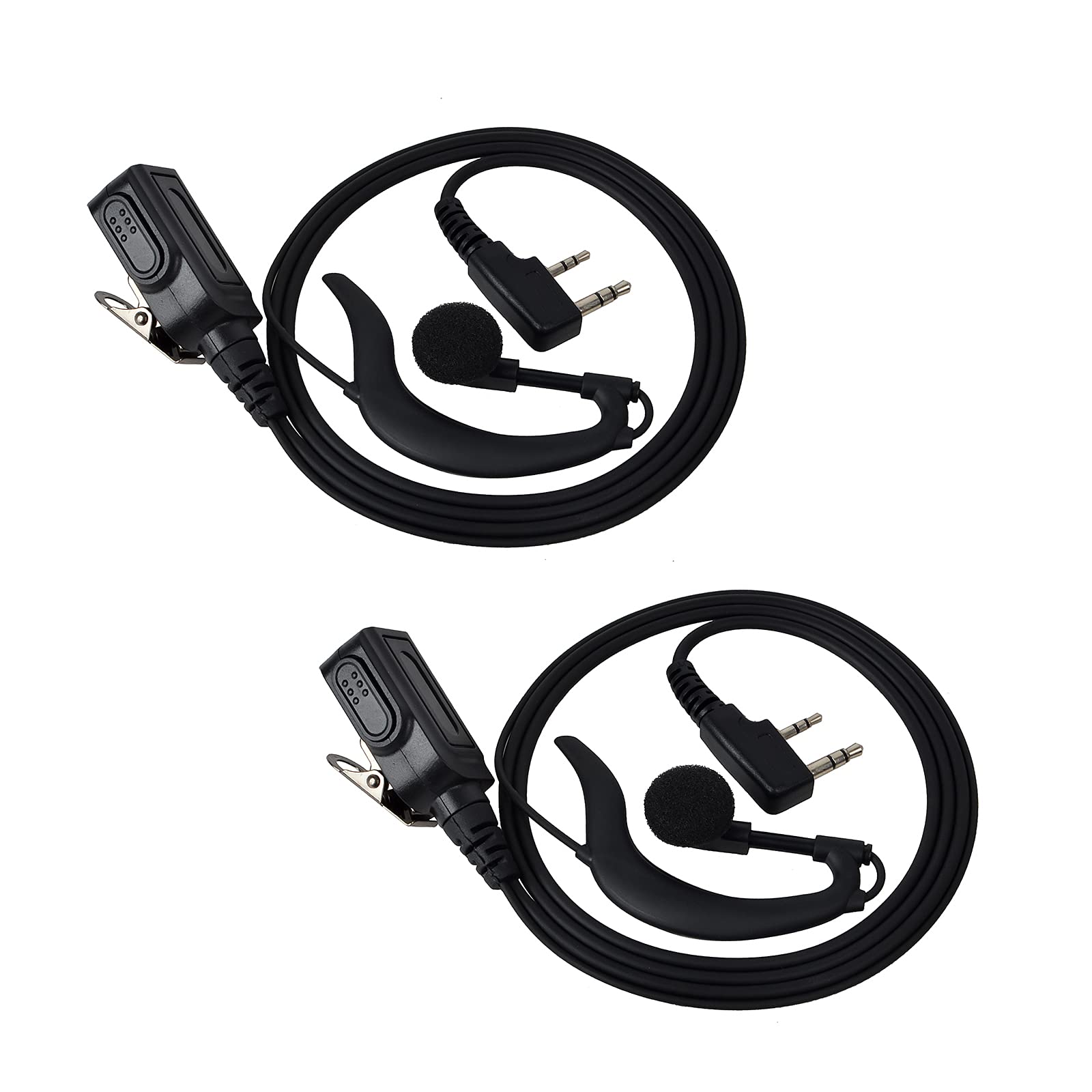 UAYESOK G-Shape Two-Way Radio Earpiece with Inline PTT Mic - Surveillance Headset Compatible with Kenwood 2 Pin TK-3501, Baofeng UV-5R/UV-82/888S, Puxing, Retevis & Wouxun Radios (2 Pack) - Ideal for Security, Event Staff & Construction Communication