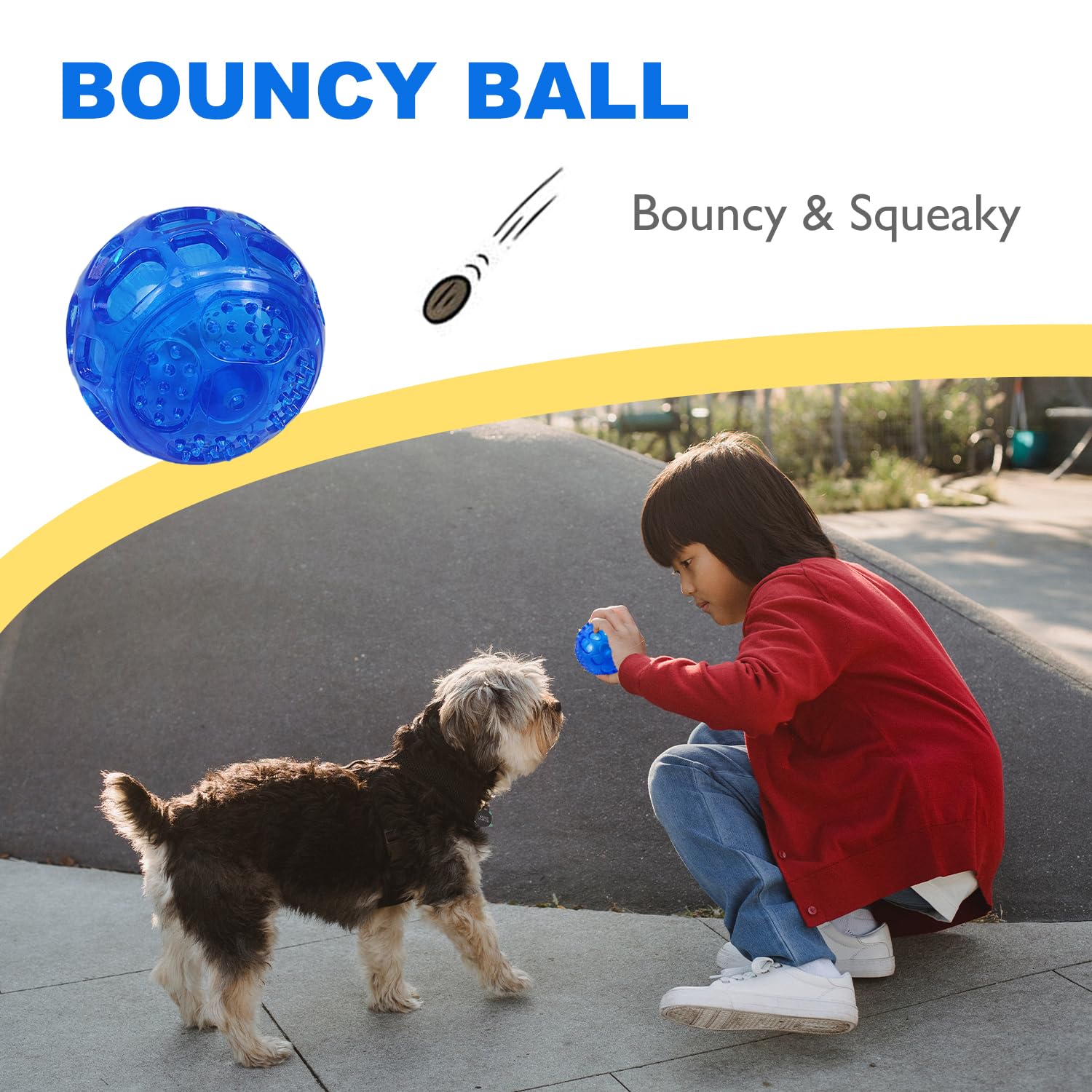 Durable Squeaky Dog Balls Set - Interactive Treat Dispensing Chew Toys for Small & Medium Dogs | Natural Rubber Bouncy Balls for Teeth Cleaning & Playtime | Perfect for Indoor Fetch, Outdoor Play & Training Rewards
