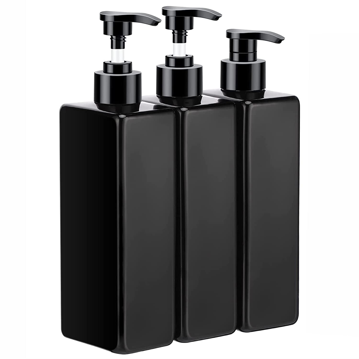 **Yisorar 16.9oz (500ml) Black Refillable Shampoo Dispenser Pump Bottle - 3 Pack for Shampoo, Conditioner & Body Wash - Plastic Empty Shower Gel Bottles for Bathroom, Salon & Travel**