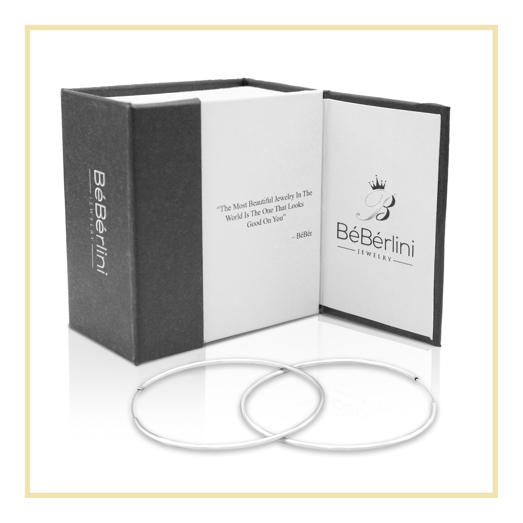 BEBERLINI Silver Large Hoop Earrings for Women - 2mm Thick Plain Hoops, Hip Hop Fashion Jewelry - Perfect for Everyday Wear, Parties and Gift Giving