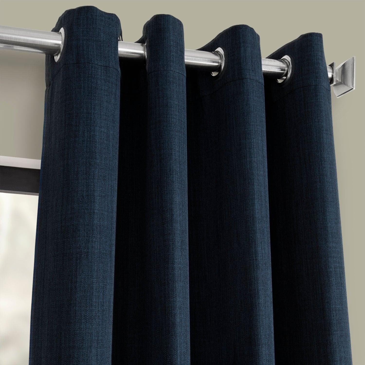 Indigo Grommet Textured Faux Linen Blackout Curtains for Bedroom - Light Blocking Window Drapes for Home, Living Room & Nursery