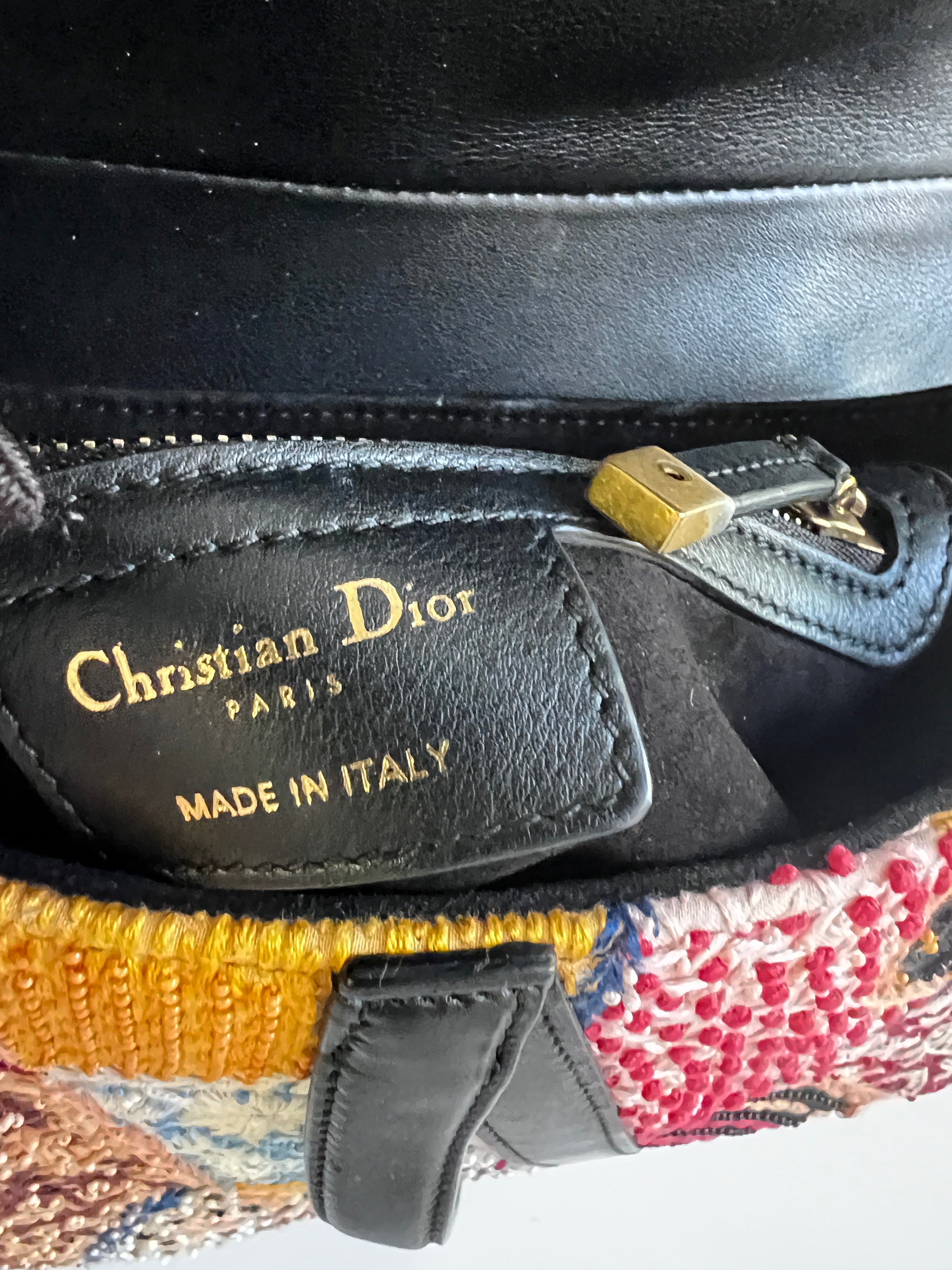 Dior Embroidered Beaded Saddle Bag - Large Size, Peace & Love Design | Luxury Crossbody Bag for Women, Perfect for Parties, Weddings & Everyday Use