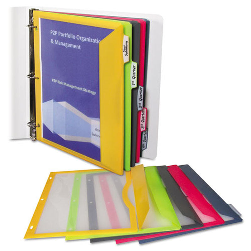 5-Pack Assorted Binder Pockets with Write-On Index Tabs - 8.5 x 11 Inches for School, Office & Document Organization - Perfect for Students, Teachers & Professionals