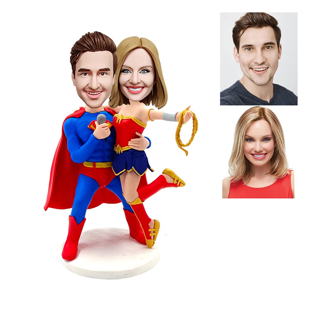 7'' Custom Superman Bobblehead Figurine - Personalized Anime Figure & Couple Sculpture - 100% Handmade Gift from Your Photos (Style 2) | Perfect for Birthday, Anniversary, Wedding & Superhero Fans Collection