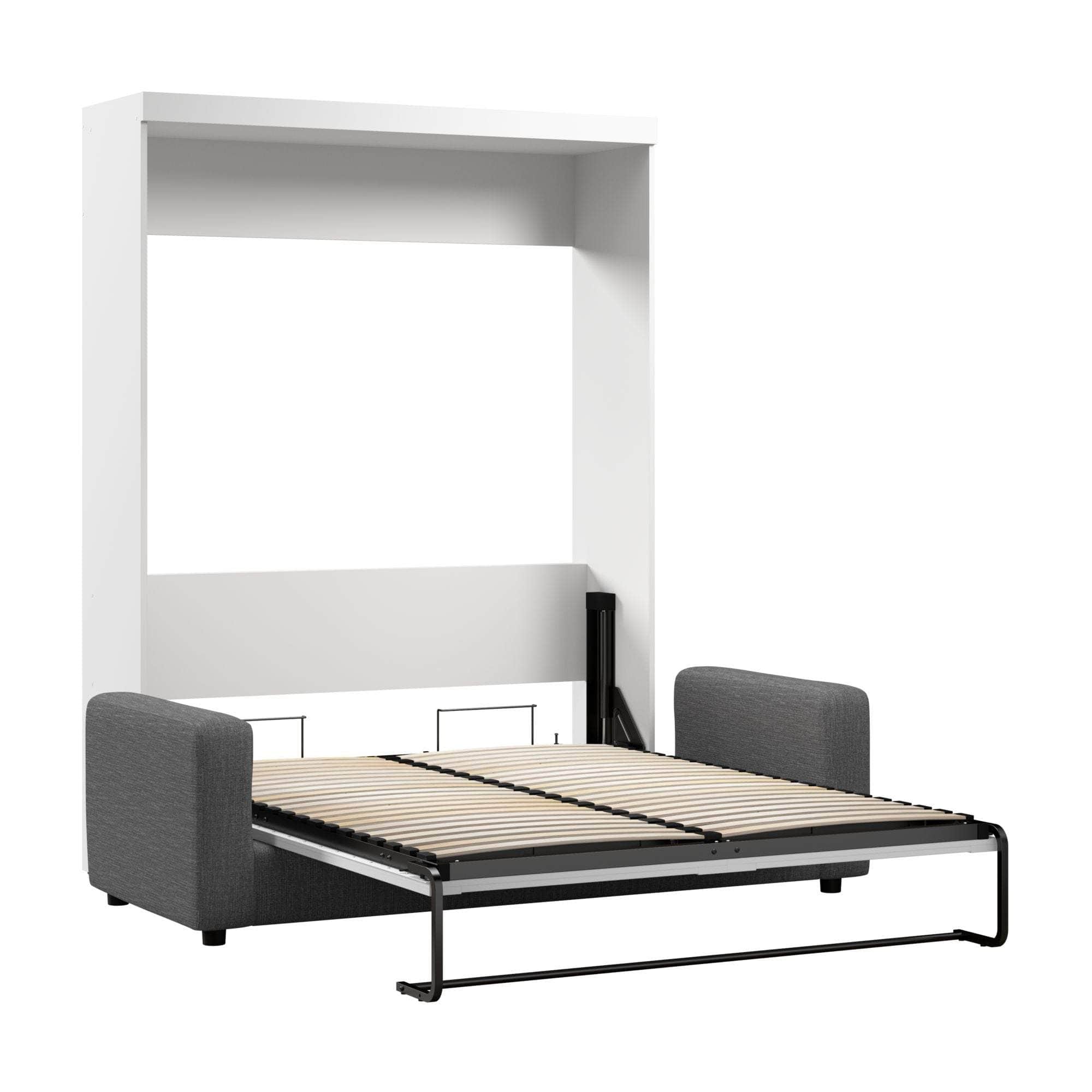 Queen Murphy Wall Bed with Sofa in White - Space-Saving Foldable Bed for Small Apartments, Guest Rooms & Home Offices