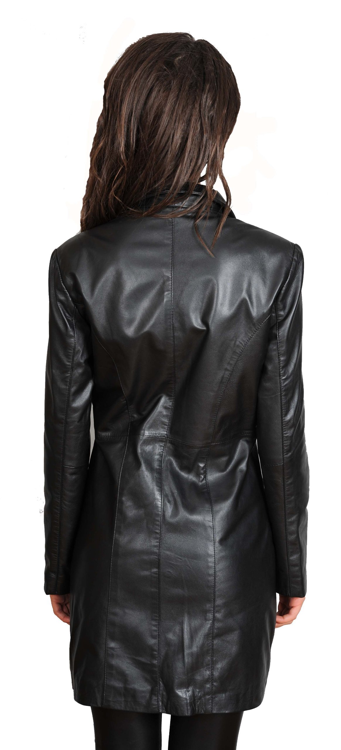 Women's Shiny Black Long Lambskin Leather Jacket - Elegant & Classy Outerwear for Fall & Winter | Perfect for Date Nights, Parties & Office Wear