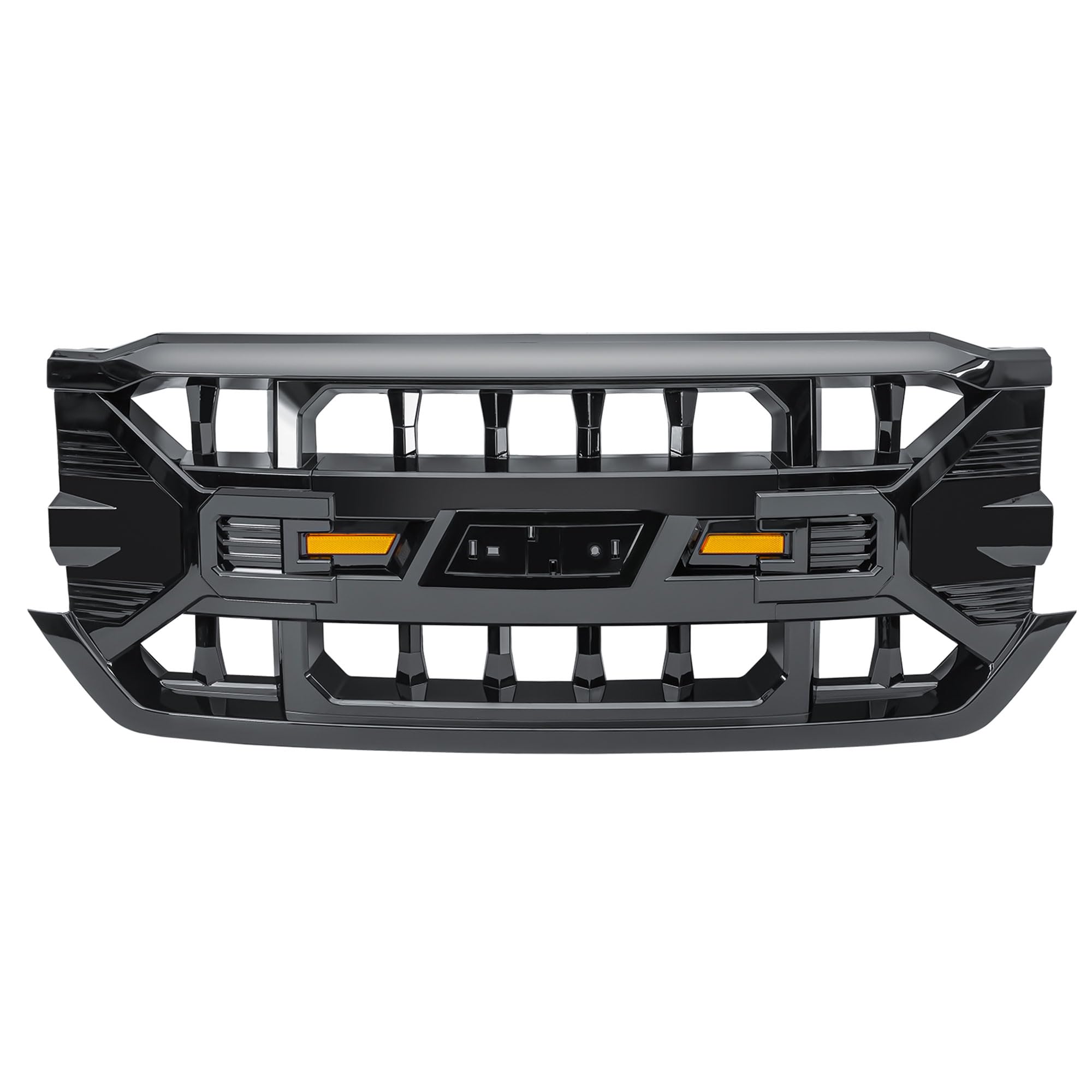 2016-2019 Chevrolet Silverado 1500 AMERICAN MODIFIED Armor Grille with Amber LED Lights & Emblem Base - Glossy Black | Heavy-Duty Front Grille Replacement for Off-Road & Truck Customization