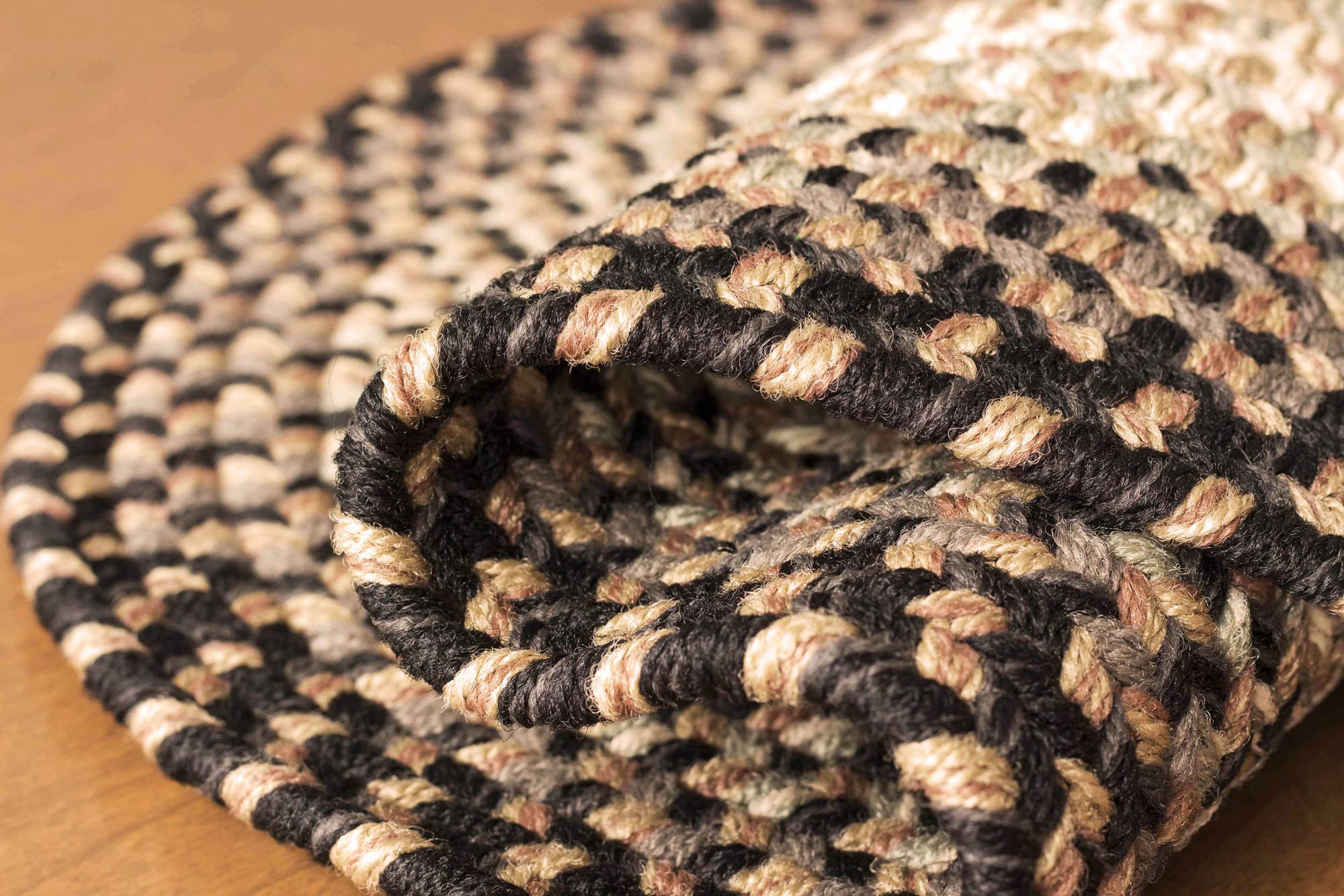 Super Soft Braided Oval Area Rug 2'x4' - Black/Gray/Gold Woven Indoor Outdoor Rug for Hallway, Living Room & Patio - Hartford Primitive Decor Carpet Runner