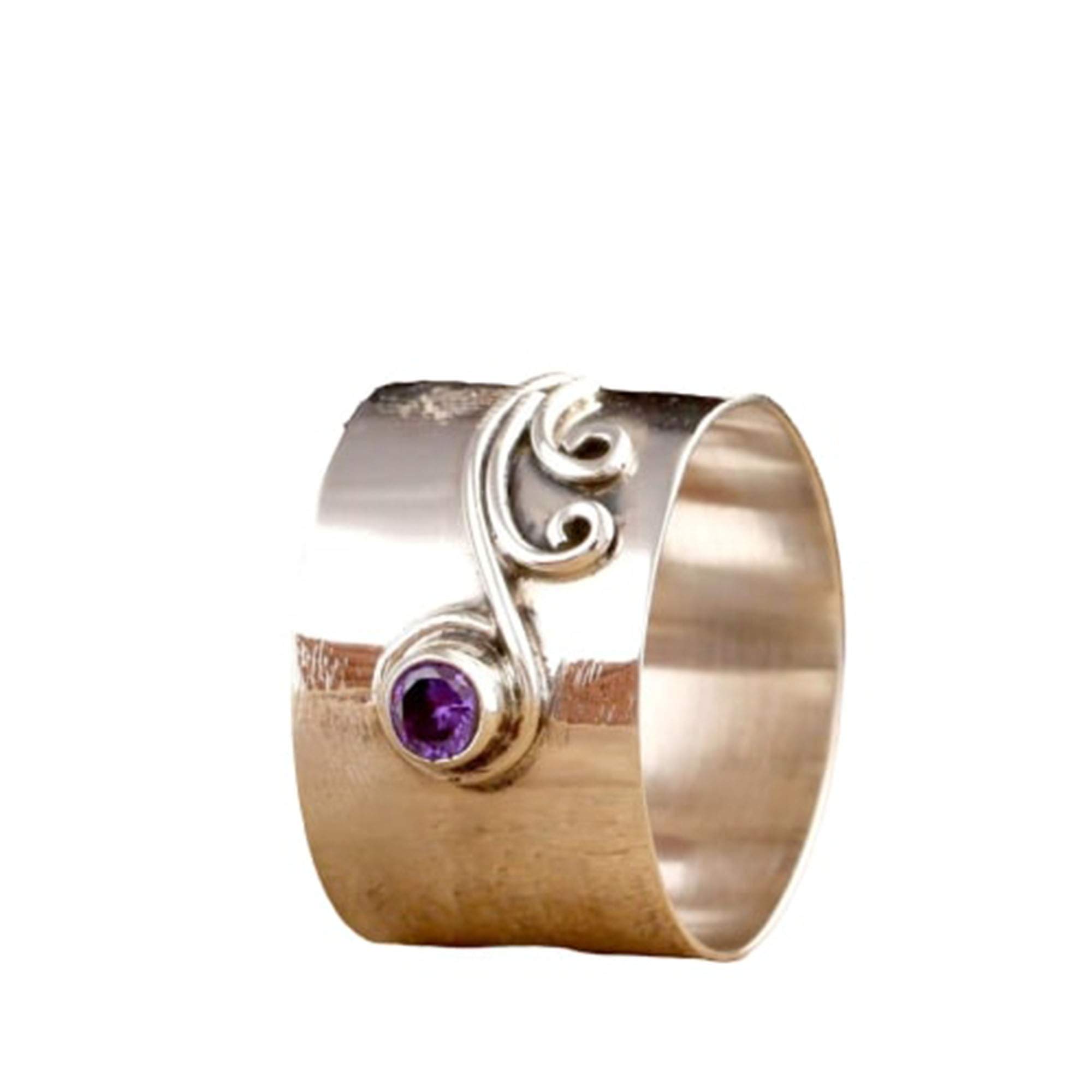 Handmade Amethyst Ring 925 Sterling Silver - Meditation, Boho, Promise & Fidget Ring - Spiritual Jewelry Gift for Women - Perfect for Yoga, Mindfulness & Special Occasions