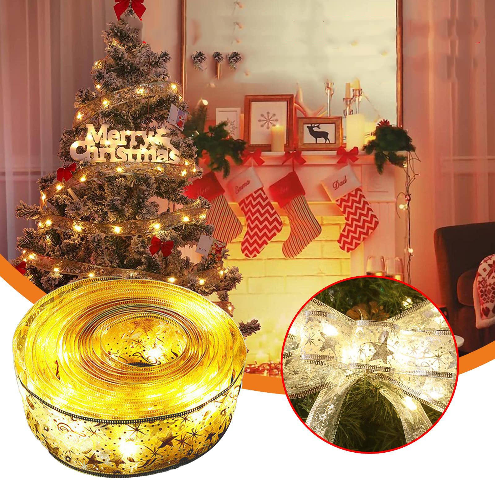 Christmas LED Ribbon Lights - 50 Battery Operated Fairy Lights for Outdoor Tree & Garden Decor