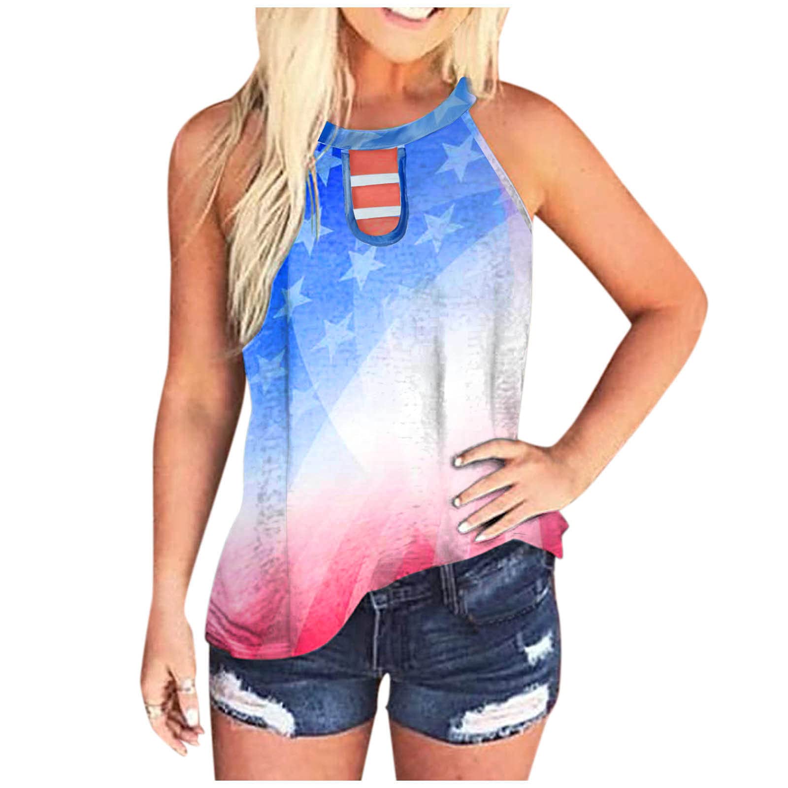 Women's Sleeveless O-Neck Printed T-Shirt - Workout Tee & Casual Tunic Top for Jeans | Gym, Yoga, Running & Everyday Wear