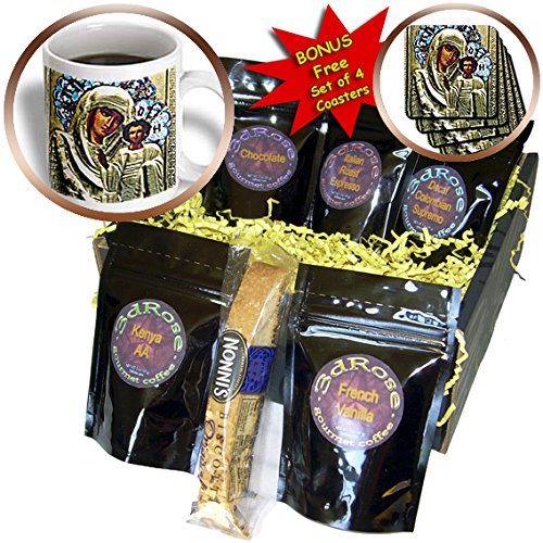 3dRose Russian Icon of The Blessed Mary Coffee Gift Basket Set - Unique Religious Gift for Christian Women, Mothers, and Grandmothers - Perfect for Holidays, Birthdays, and Housewarming Gifts