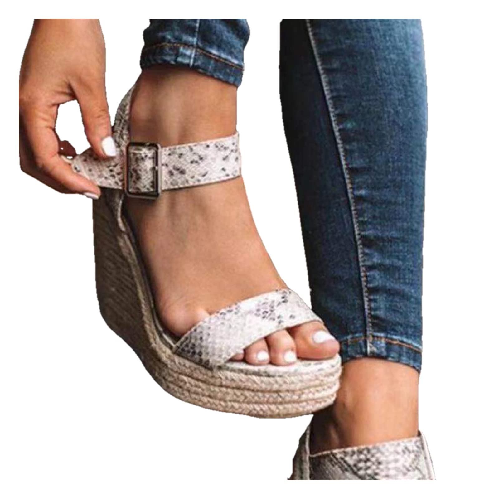 Women's Dressy Open Toe Wedge Sandals with Buckle Ankle Strap - Summer Platform Beach Sandals for Casual Outings, Vacations & Date Nights