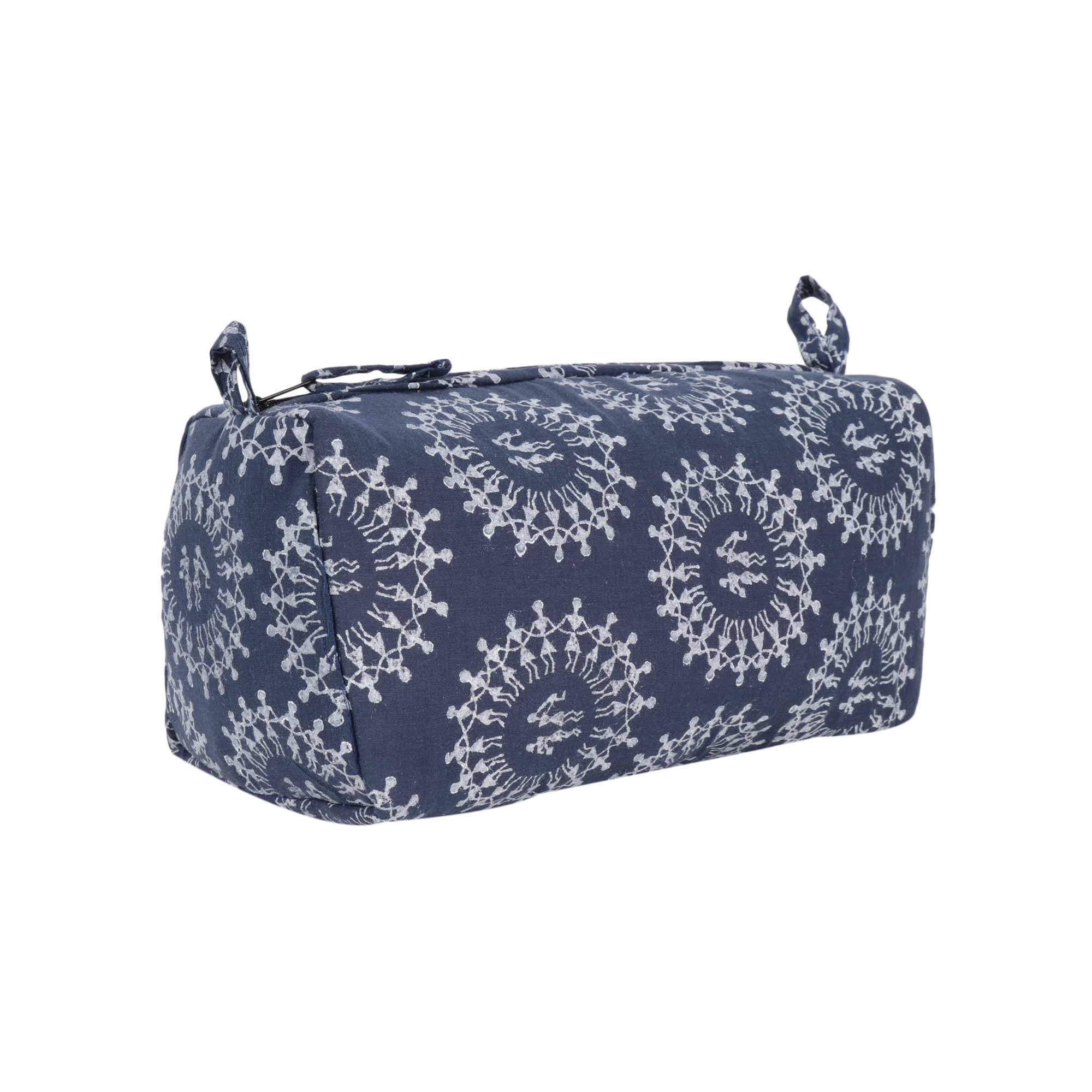 Handmade Cotton Block Printed Blue Multipurpose Pouch - Travel Organizer, Cosmetic Bag & Toiletry Case for Women | Perfect for Makeup Storage, Travel Essentials & Gift Giving
