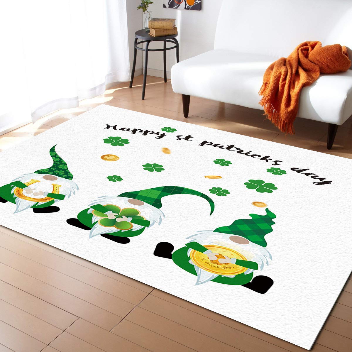 3'x5' Non-Skid Washable Gnome Checkered Kitchen Rug - St. Patrick's Day Decor, Absorbent Hallway Runner for Living Room, Bathroom & Bedroom - Perfect for Holiday Decorations, Cozy Home Accents & Pet-Friendly Spaces