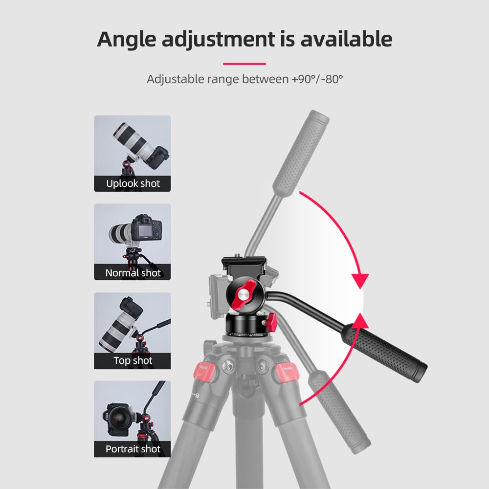 HUIOP VH-1 Compact Aluminum Alloy Video Fluid Tripod Head - 3kg/6.61lbs Load Capacity, Pan Tilt & Panorama Ballhead with Quick Release Plate - Perfect for DSLR Cameras, Video Shooting & Travel Photography